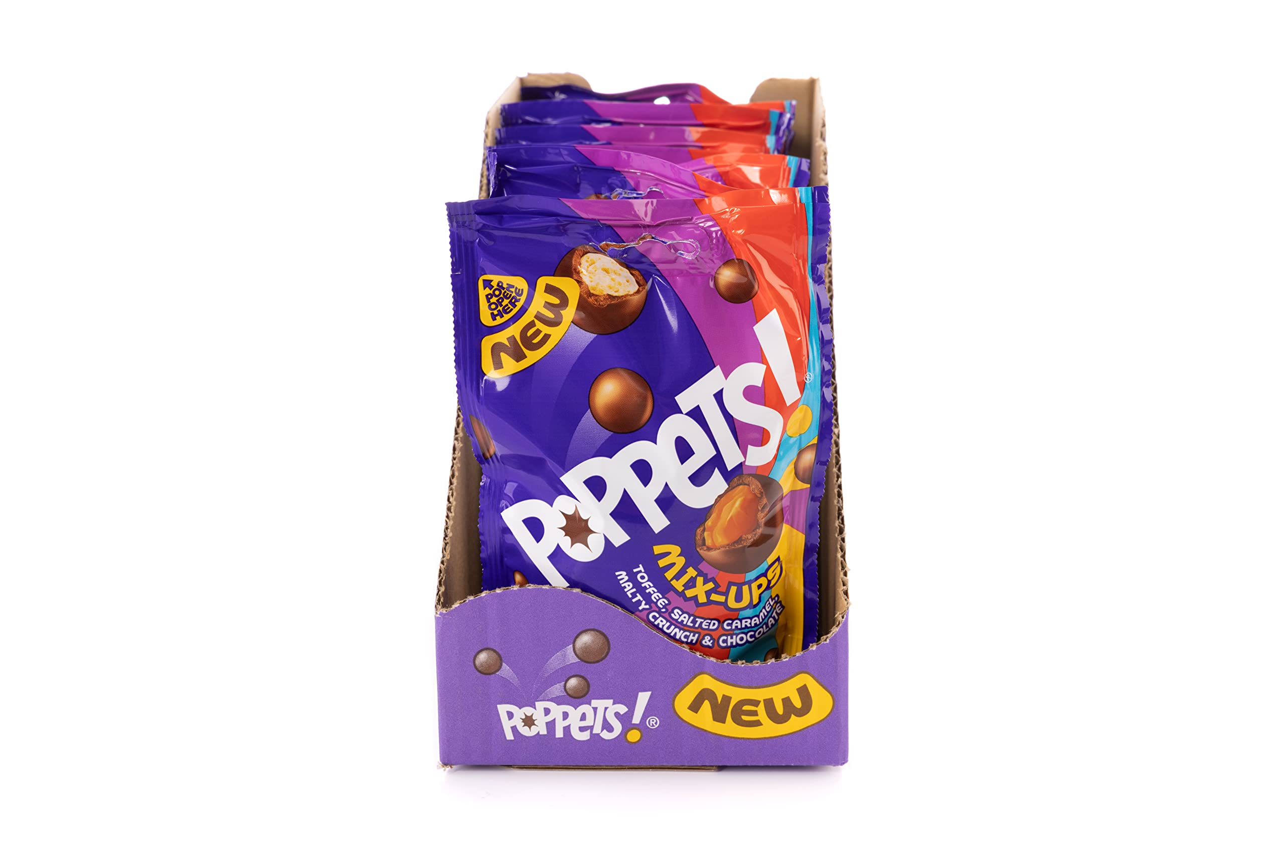 Poppets Mix Ups Pouch 120g (Pack of 9) - Assorted Milk Chocolate Candies with Toffee, Salted Caramel, Malty Crunch & Chocolate Centres 2