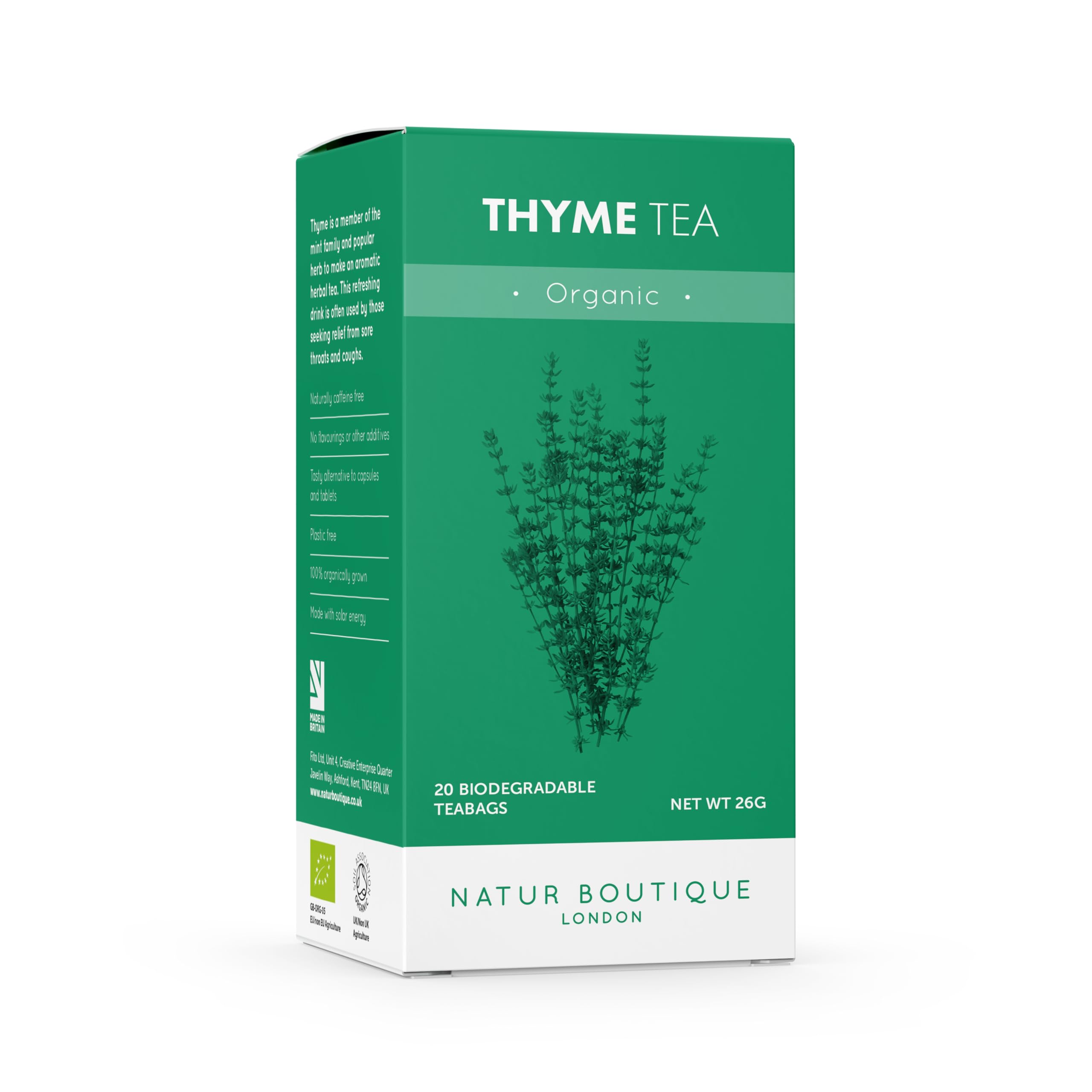 Natur Boutique Organic Thyme Tea - 20 Plastic-Free Herbal Tea Bags 1