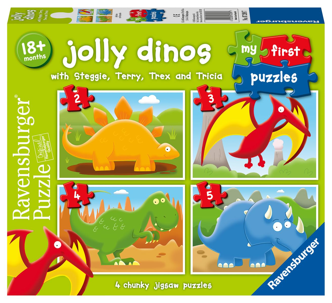 Ravensburger Jolly Dinosaurs My First Jigsaw Puzzles for Toddlers Age 18 Months+ | 2, 3, 4 & 5 Piece Sets 1