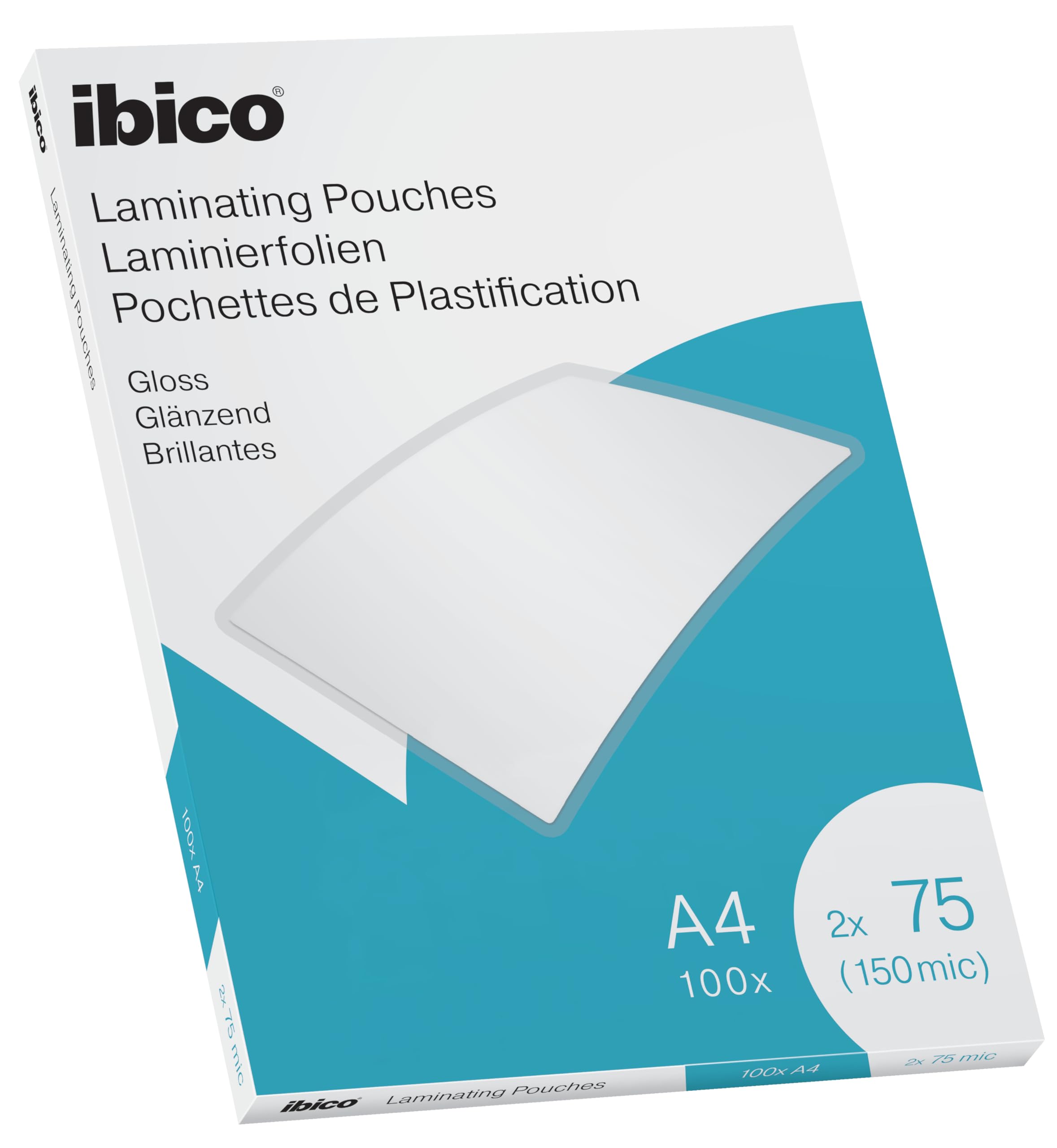 Ibico A4 Laminating Pouches 150 Micron (2x75) - 100 Pack | Anti-Static, Water Resistant, Gloss Finish
