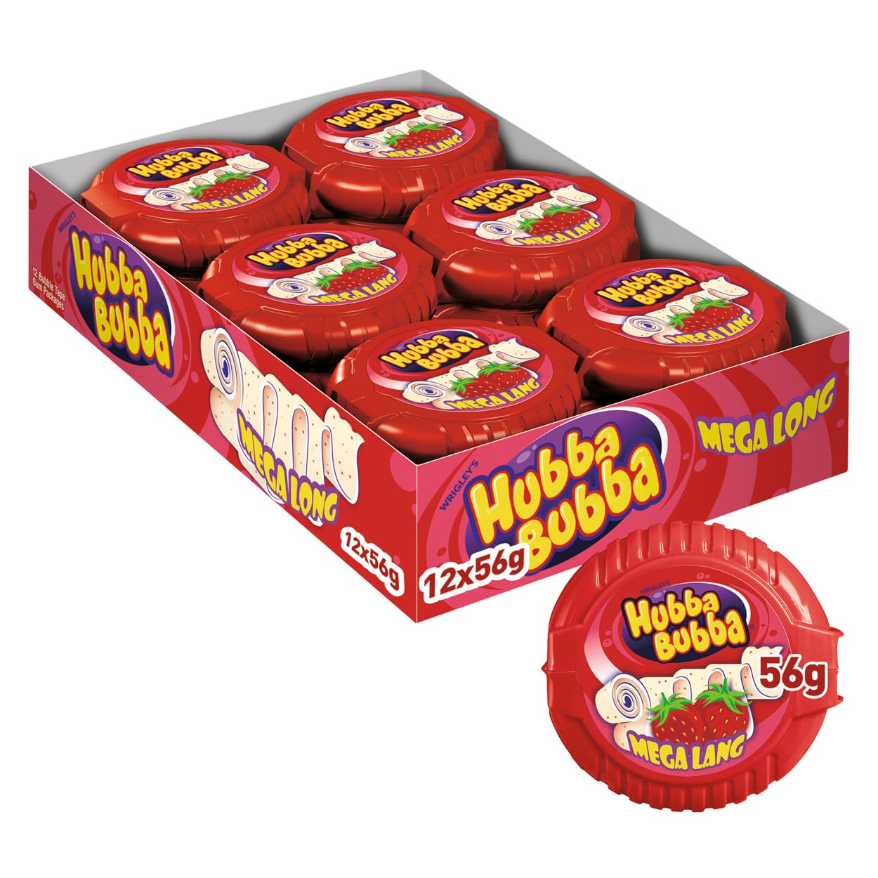 Hubba Bubba - Snappy Strawberry Mega Long Tape Chewing Gum (12 Packs of 180cm) 1