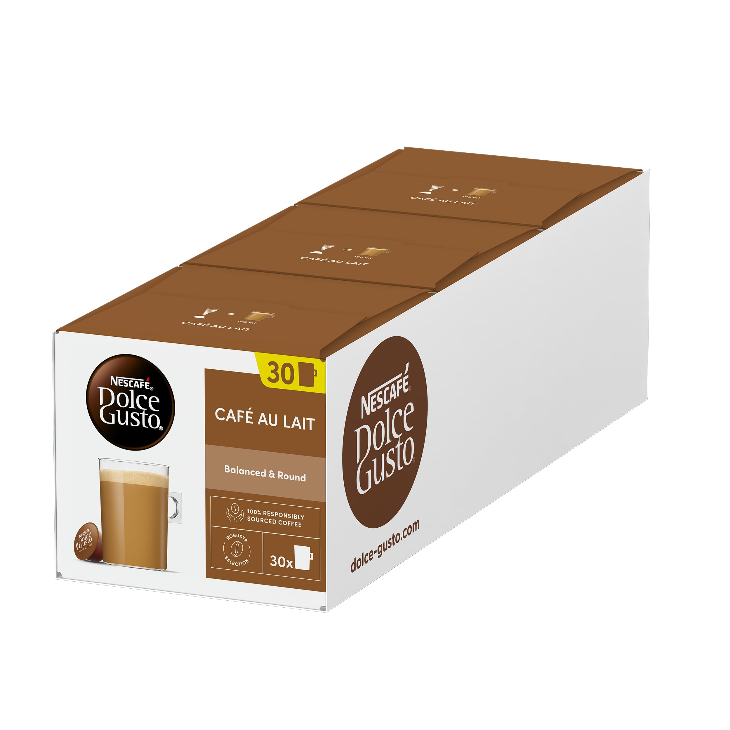 Nescafé Dolce Gusto Café Au Lait Coffee Pods - 90 Servings (3 Packs of 30) | Medium Roast 1