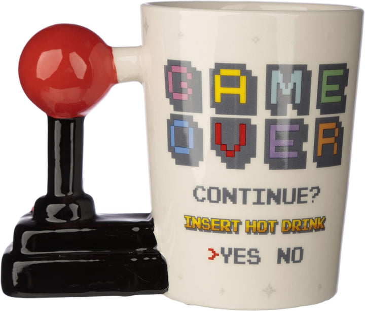 Puckator Game Over Joystick Mug - Gaming Themed Ceramic Coffee Cup with Arcade Decal, 400ml Capacity, UK Design