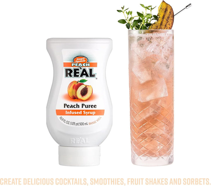 RE'AL Syrups - Peach Puree Infused Fruit Syrup for Cocktails, Cooking & Baking