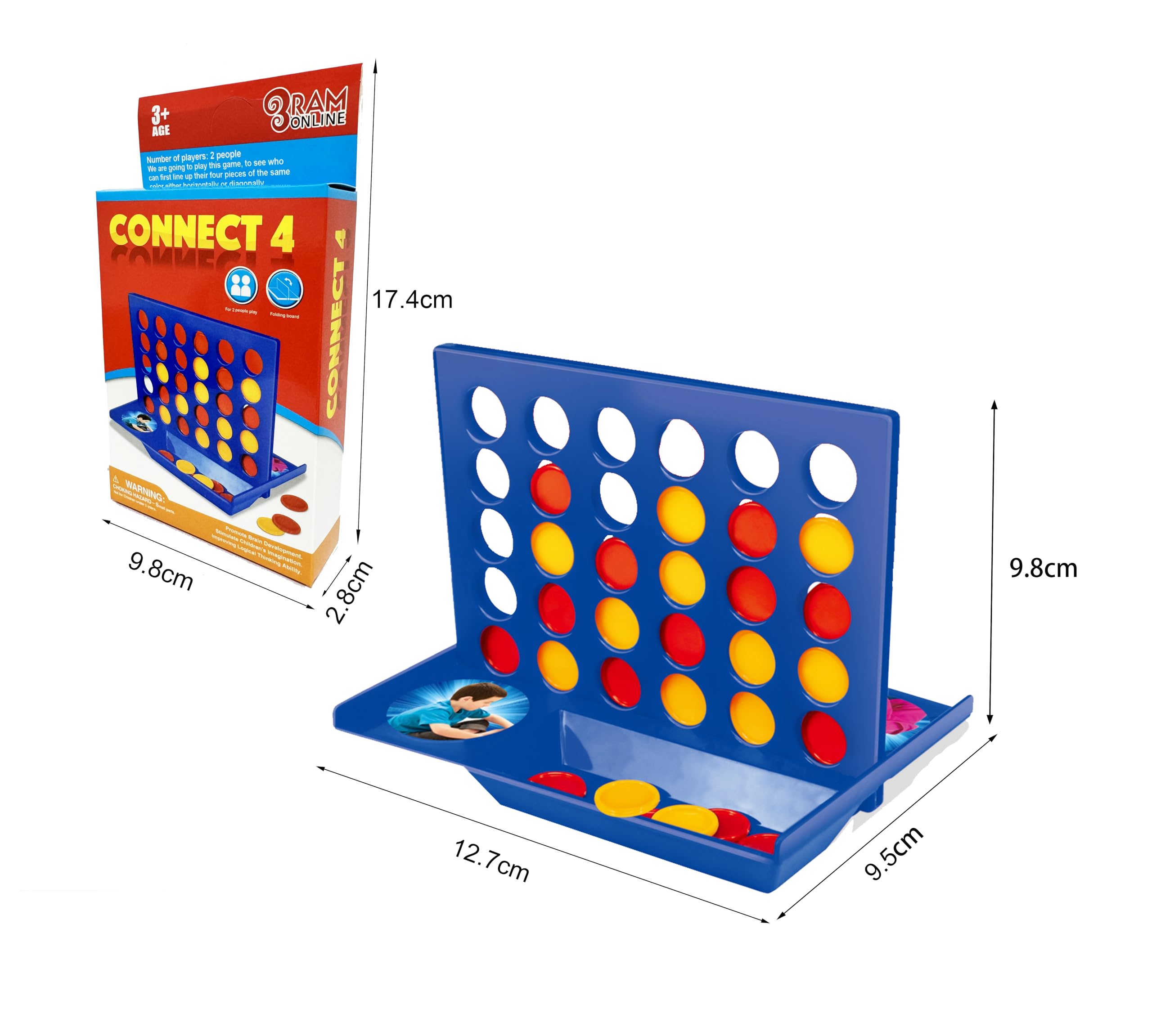 RAM ONLINE Travel Size 4 IN A Row Mini Board Game | 2 Players | 42 Counters 3
