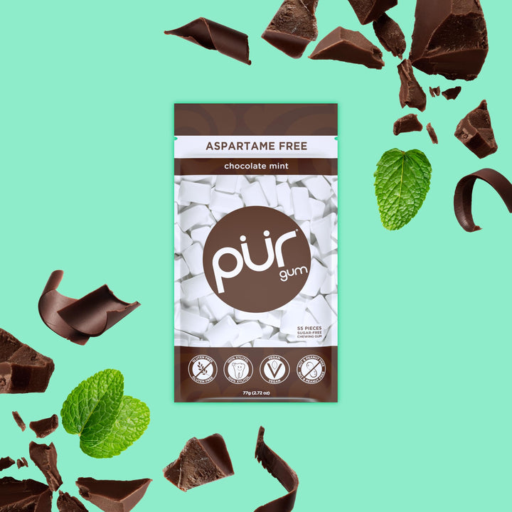 PUR - Natural Chocolate Mint Sugar-Free Chewing Gum (55 Pieces, Pack of 3)