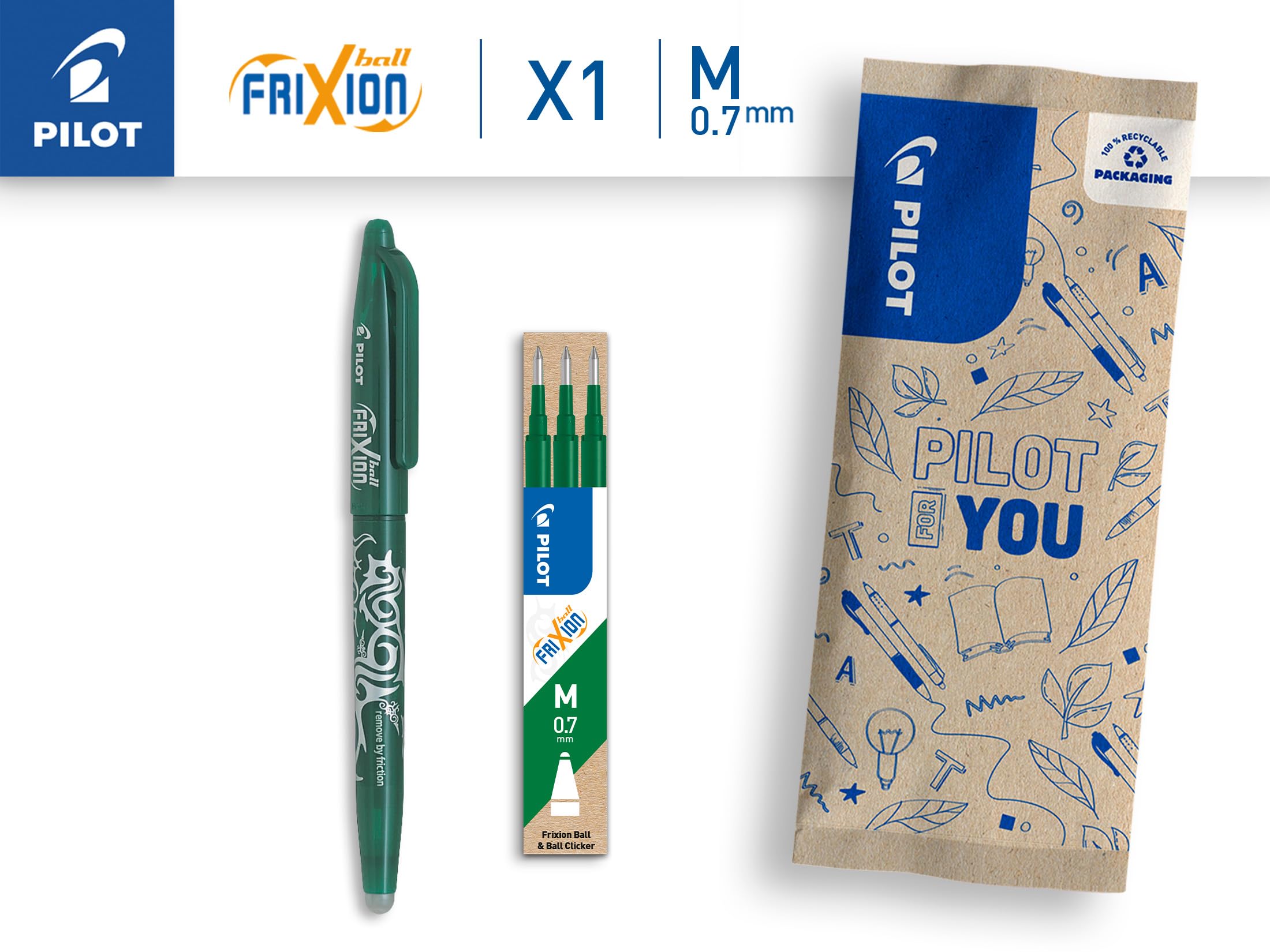 PILOT FriXion Ball Clicker Erasable Gel Rollerball Pen Set - Medium 0.7mm Tip, Green Ink 2