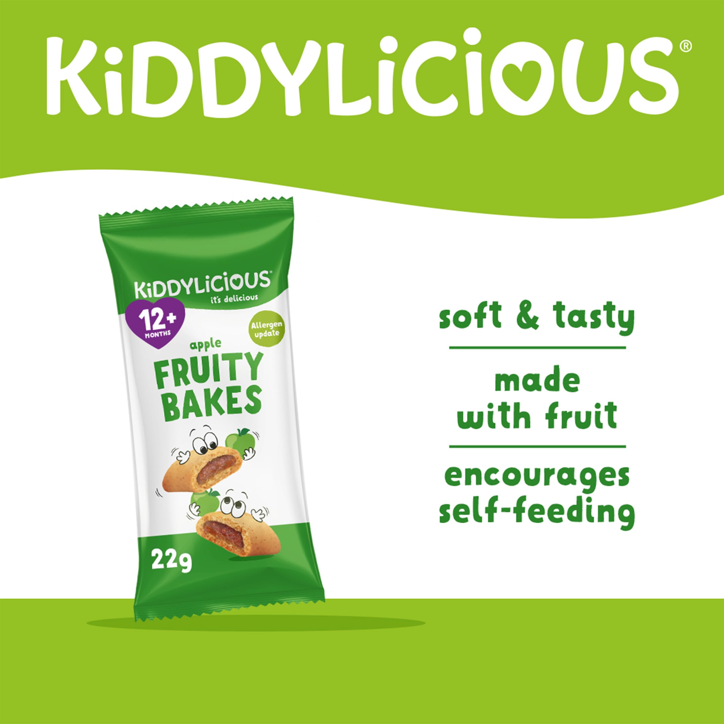 Kiddylicious Apple Fruity Bakes - Soft Baked Wholewheat Bars with Real Fruit Filling | 6 Count