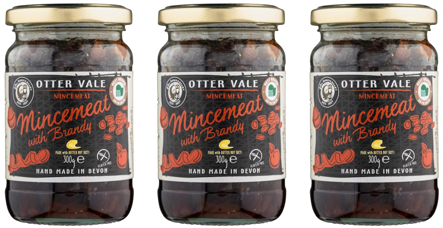 Otter Vale Mincemeat with Brandy - Gluten-Free, Hand-Made in Devon, 300g Glass Jar (Pack of 3) 1