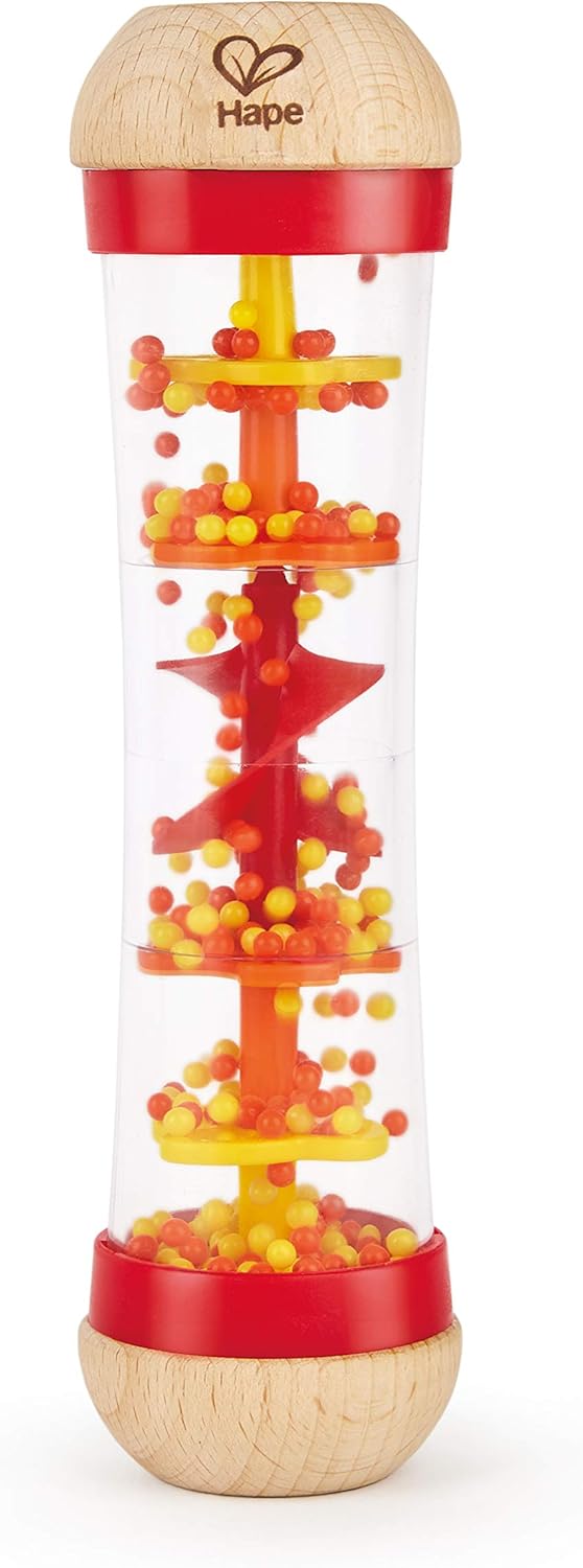 Hape Beaded Raindrops | Mini Wooden Musical Shake & Rattle Rainmaker Toy, Red 1