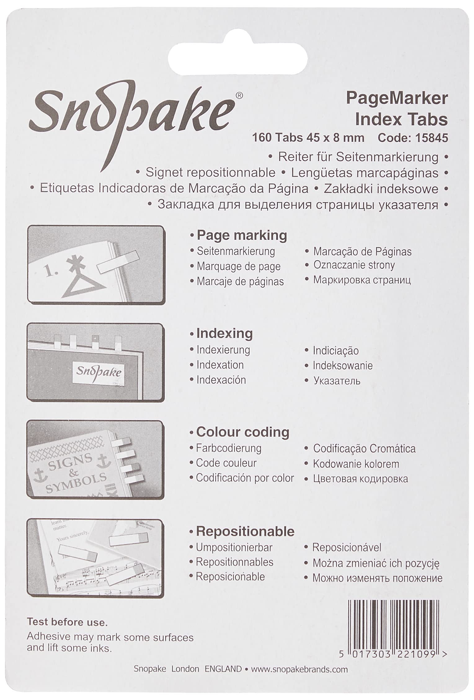 Snopake Index Tab PageMarkers - 160 Tabs, 45 x 8mm | Repositionable Film Highlighter | Assorted Colours