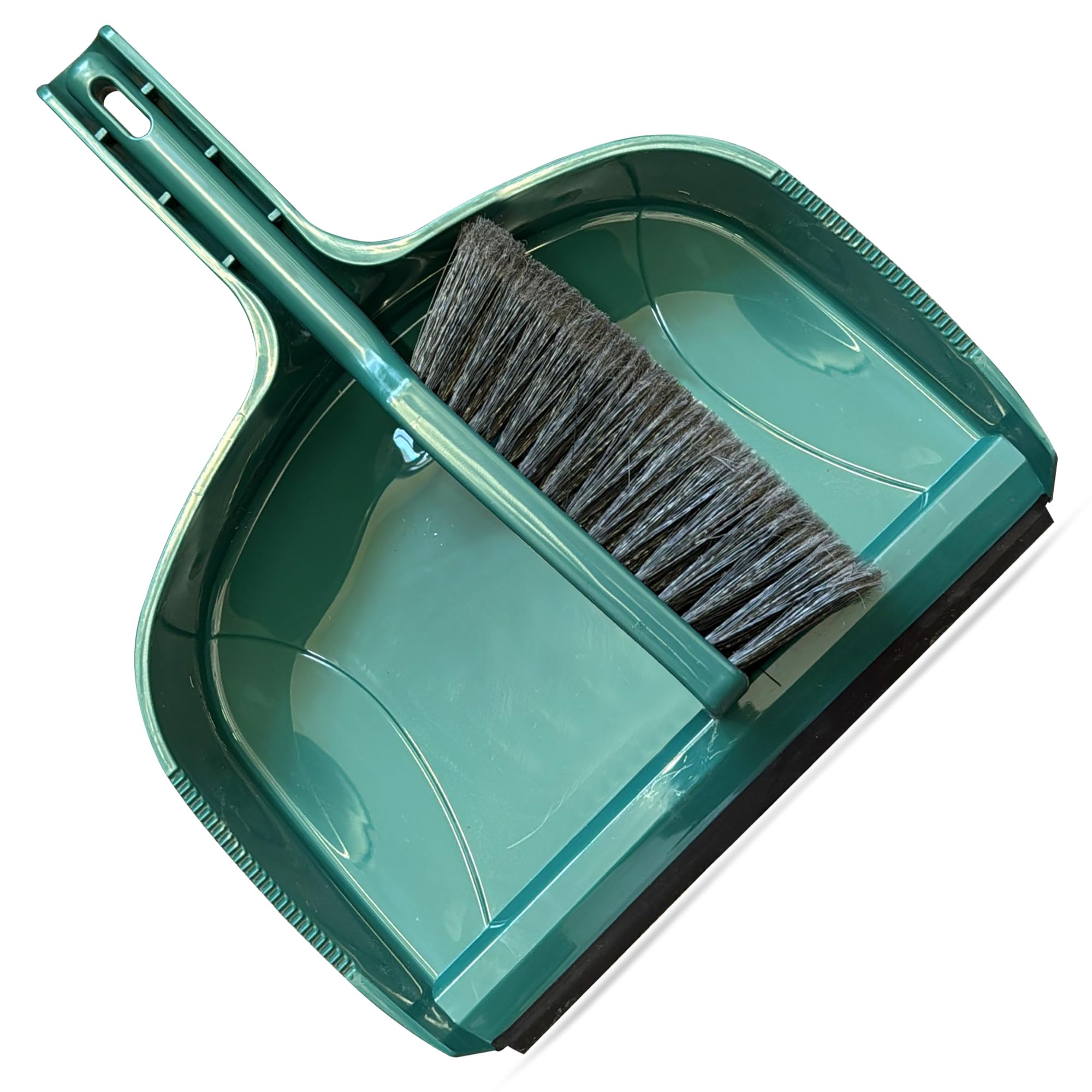 G4GADGET Heavy Duty Jumbo Dustpan and Brush Set - Large Size, Clip-On Storage | Green