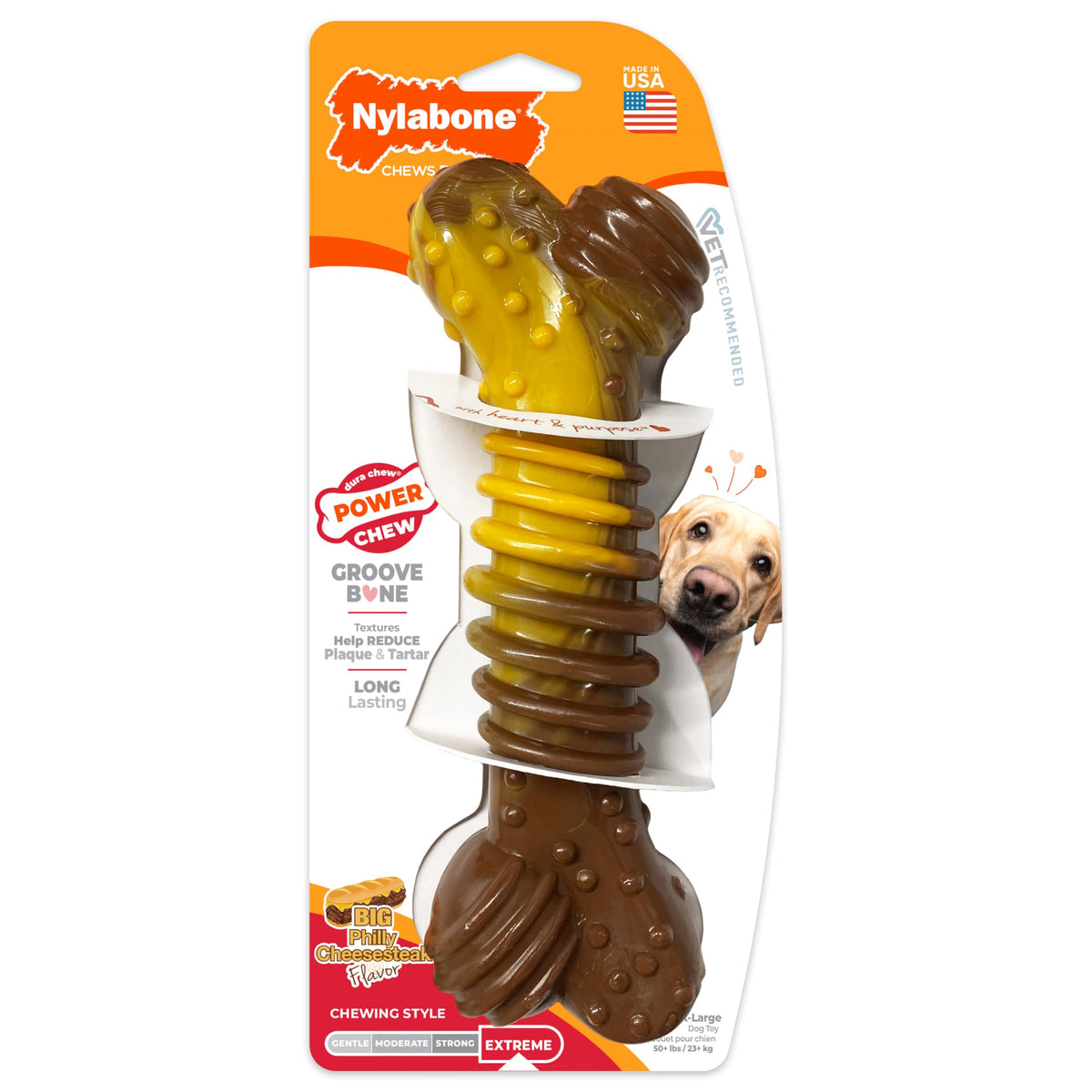 Nylabone Extreme Tough Dog Chew Toy Bone - Durable, Cleans Teeth, Beef & Cheese Flavor, Extra Large