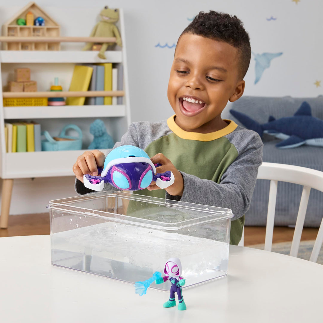 Spidey and His Amazing Friends Marvel Water-Webs Ghost Turtle Submarine Toy - Color-Change Eyes & Action Figure Playset