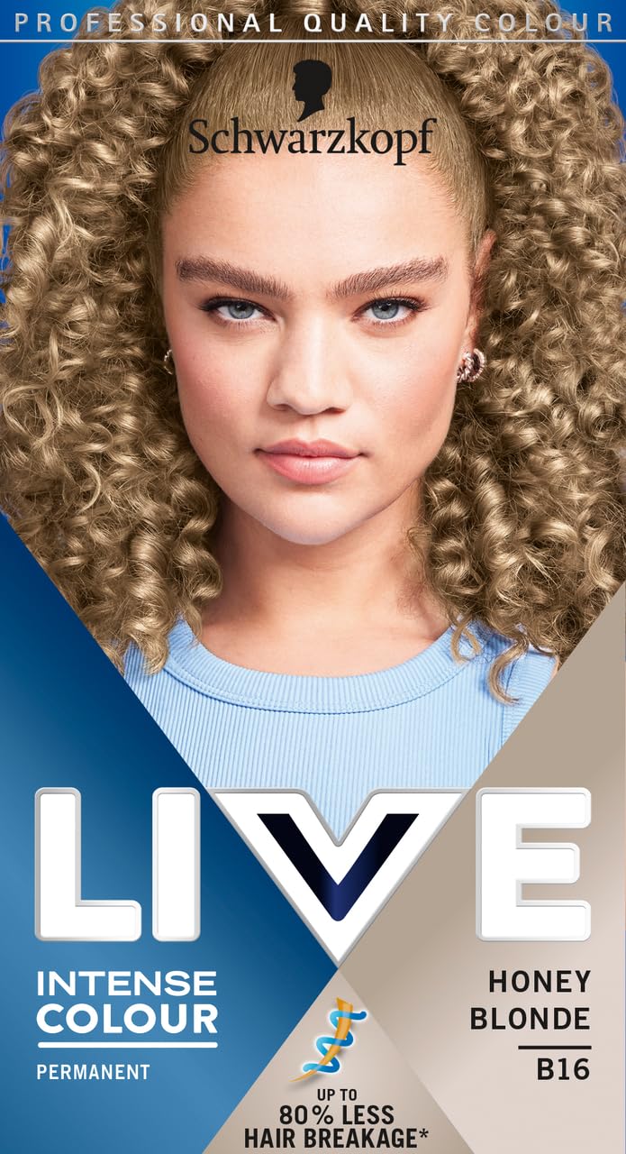 Schwarzkopf LIVE Intense Colour Honey Blonde B16 Permanent Hair Dye - Anti-Brassiness, Up to 80% Less Breakage, Vegan Formula