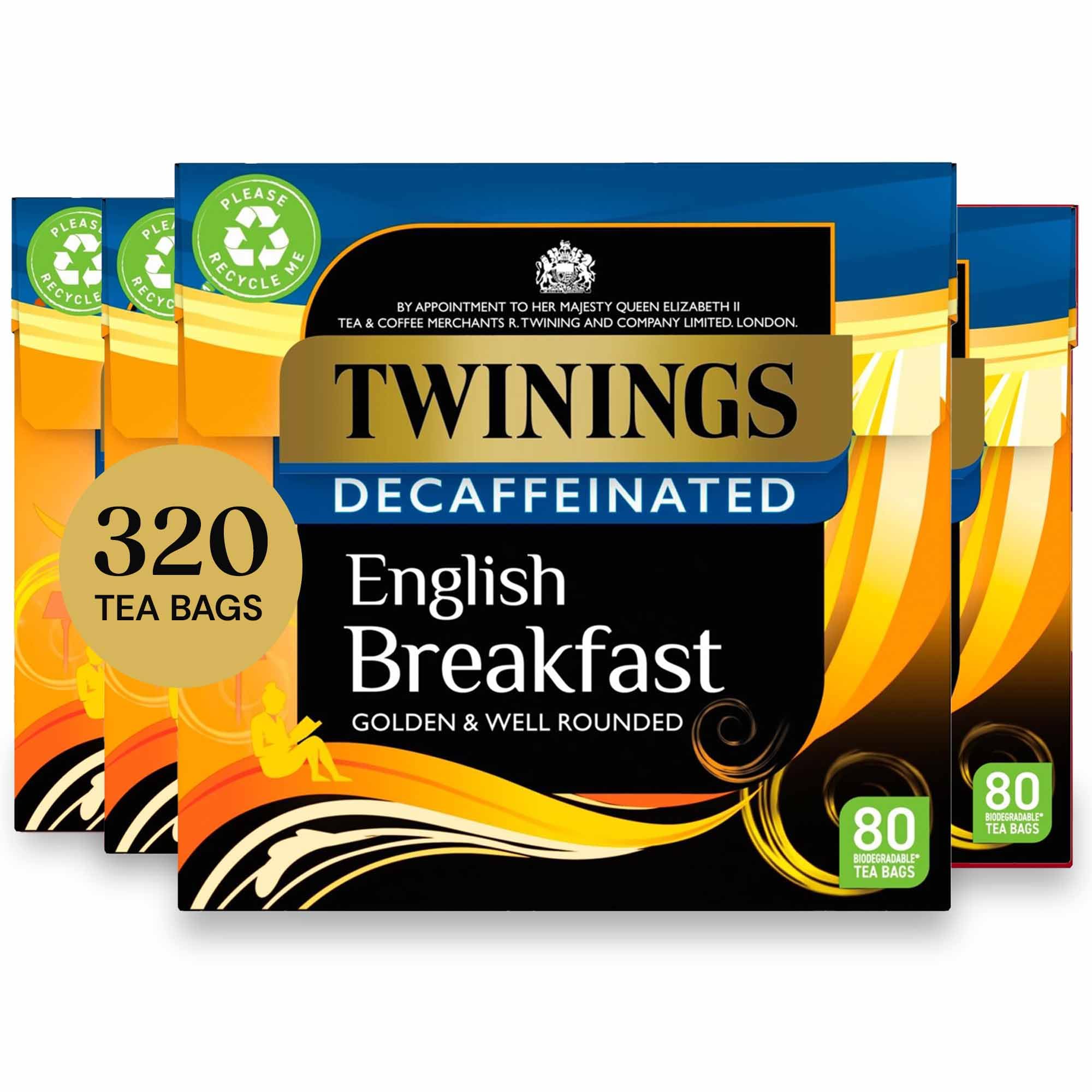 Twinings English Breakfast Decaf Tea - Golden, Well Rounded & Full Bodied Black Tea, 4 x 80 Tea Bags 1