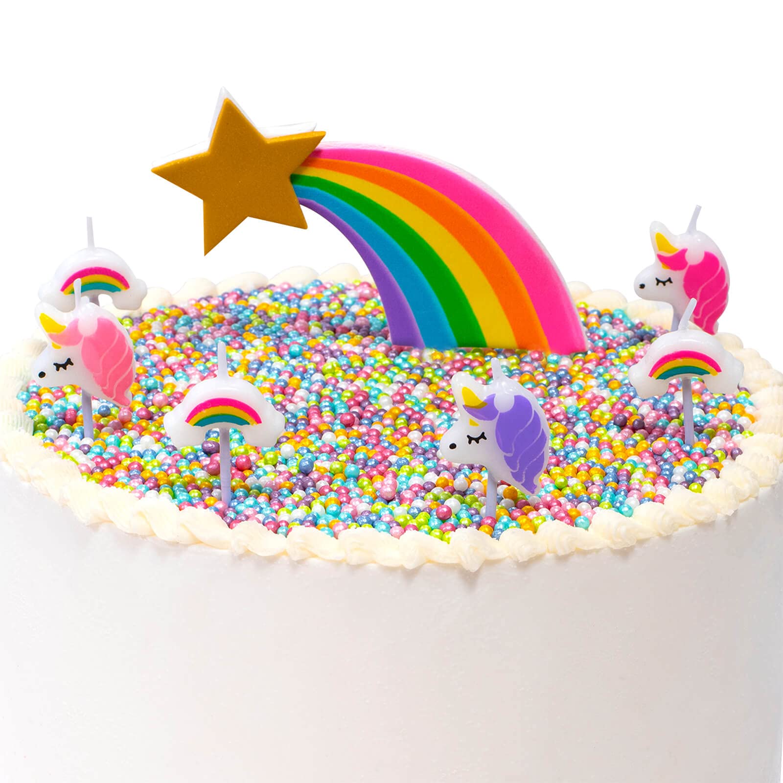 Culpitt Baked with Love Unicorn Birthday Candles - Pack of 6 Pink & Purple Unicorns with Rainbows 3