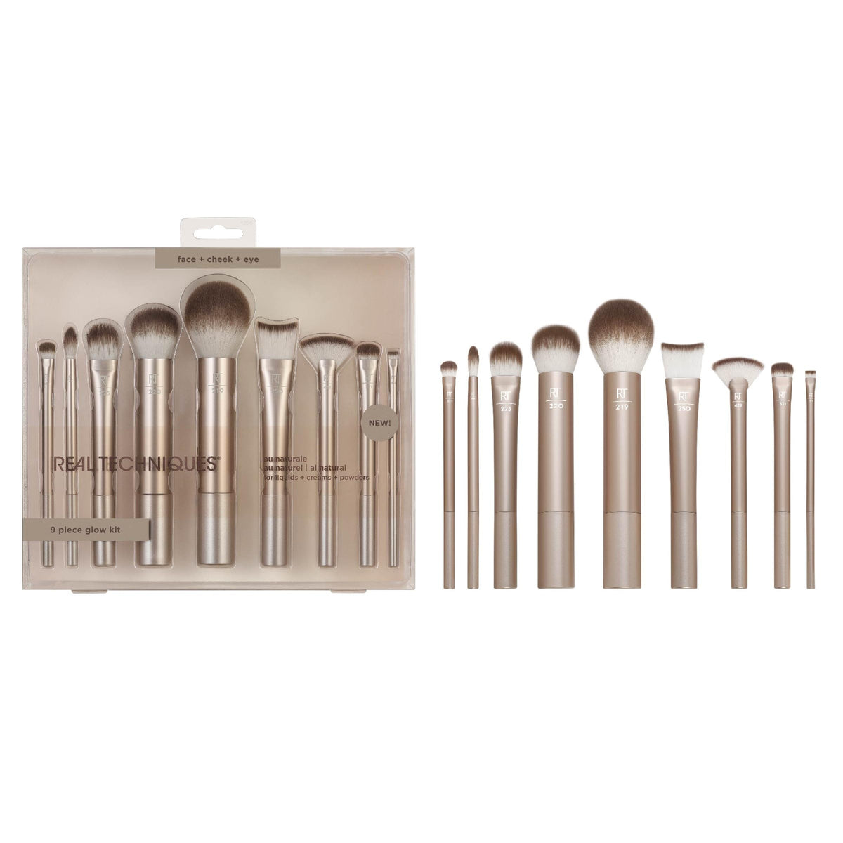 REAL TECHNIQUES Au Naturale Makeup Brush Kit - 9 Piece Set, Synthetic Hair, For Foundation, Concealing, Powder, Eyeshadow