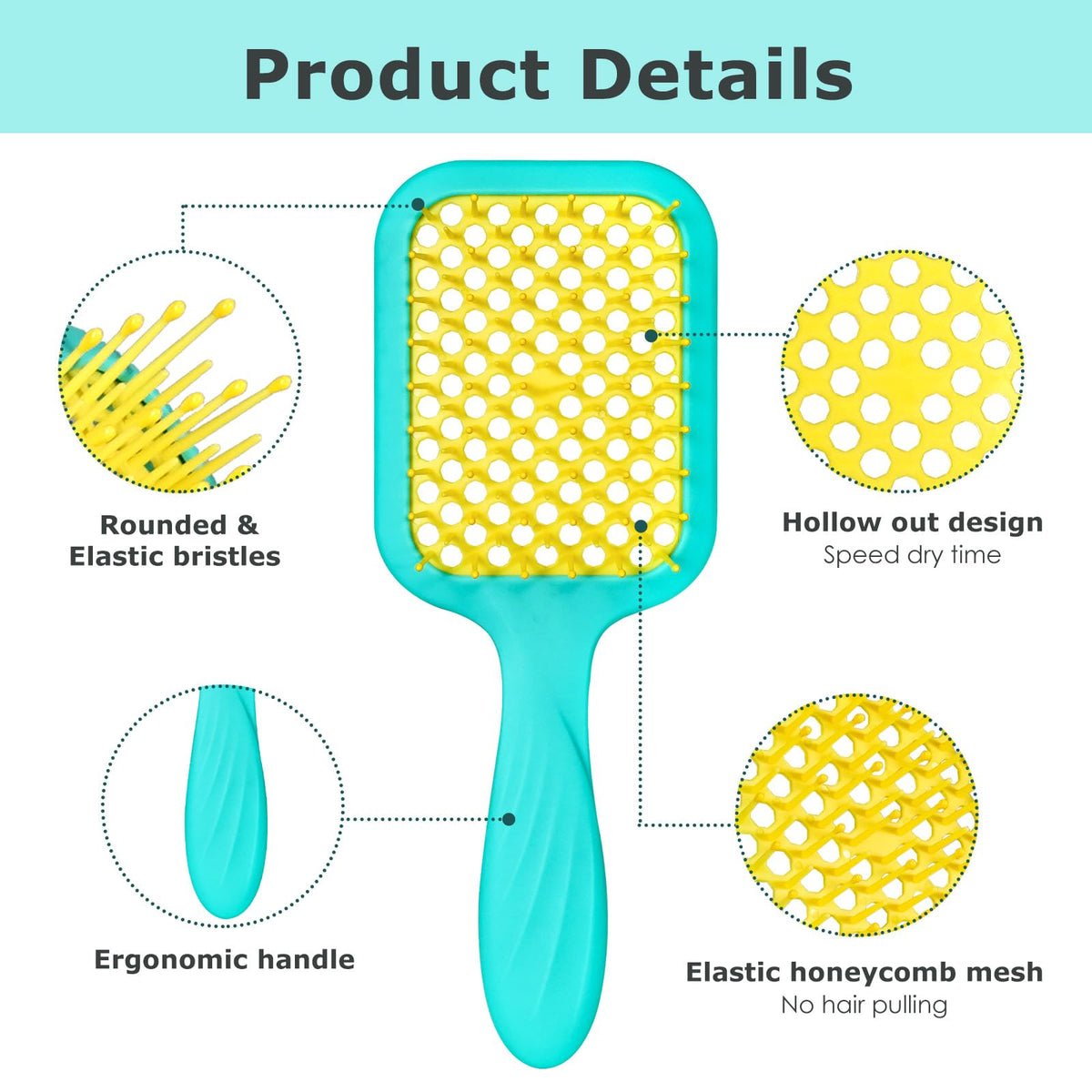 SHINLEA Detangler Hairbrush - Wet & Dry Use, Faster Blow Drying, Ergonomic Grip | Blue & Yellow