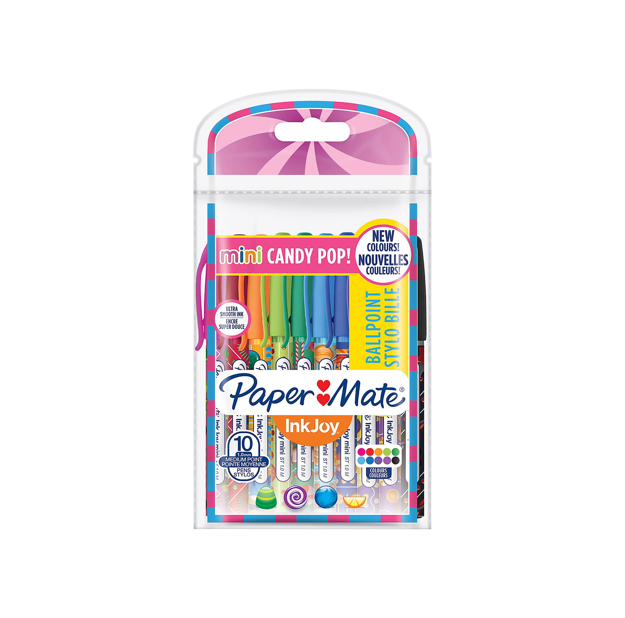 Paper Mate InkJoy Mini Ballpoint Pens, Retractable, Medium Point (1.0mm), Candy Pop Wraps, 10 Count