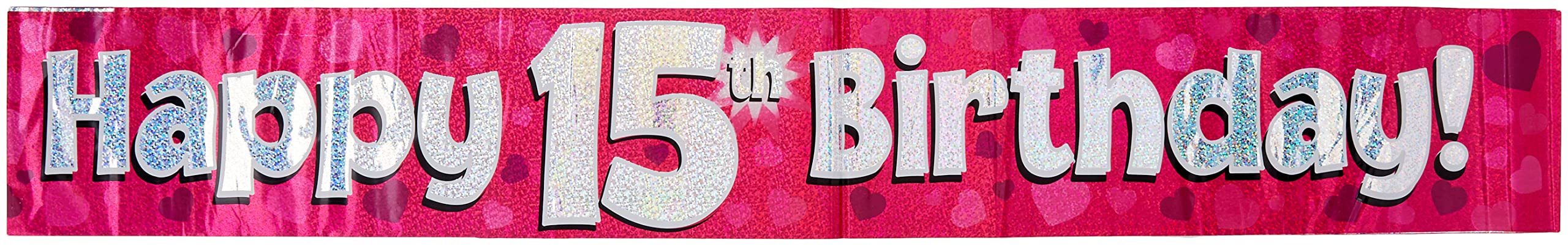 OakTree Happy 15th Birthday Banner - Pink Holographic, 9 ft Length | Polyester 1