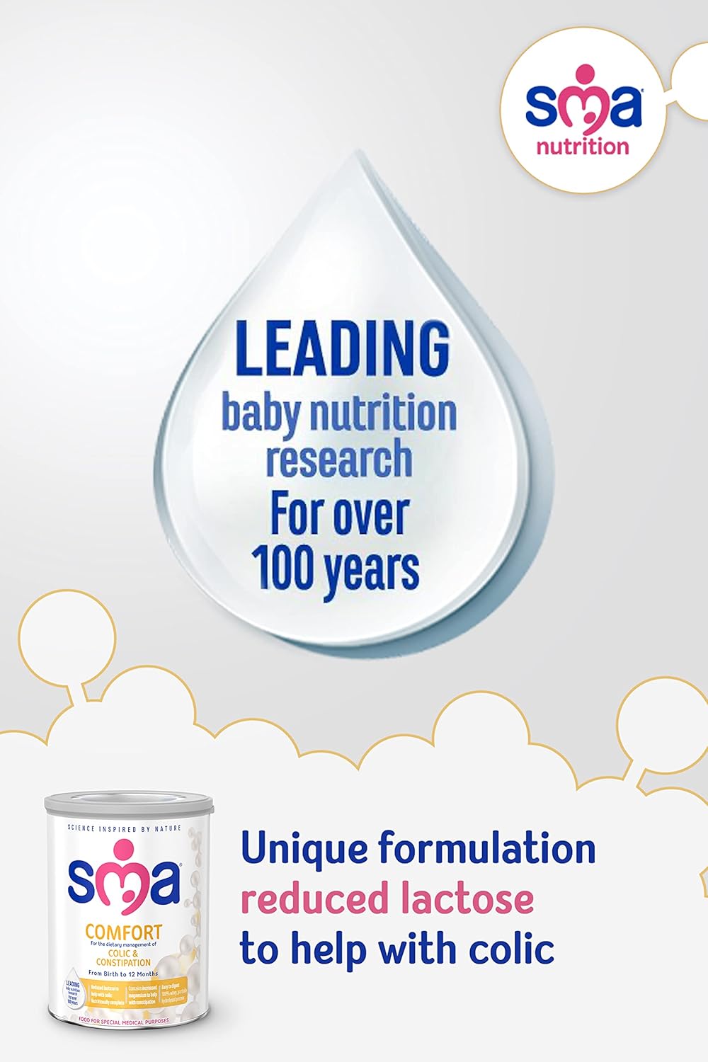SMA Comfort Baby Milk Powder Formula, 800g - For Colic and Constipation Relief