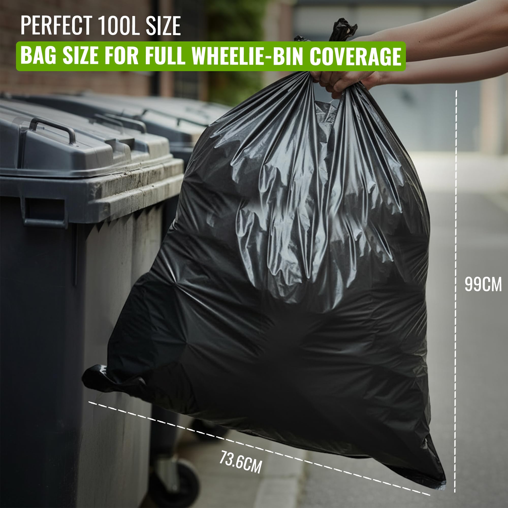 EcoBag Heavy Duty Refuse Sacks - 50 Pack, 100L Capacity, 33 Micron, Recyclable | Model 46 7