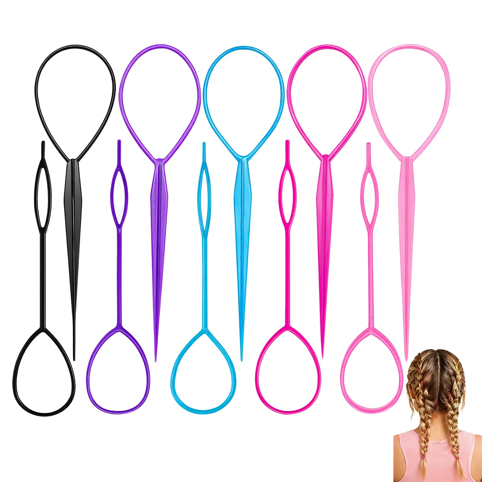 Muexoee Hair Tool Set - 10-Piece Ponytail & Braid Pull Through System | Multi-Color 1