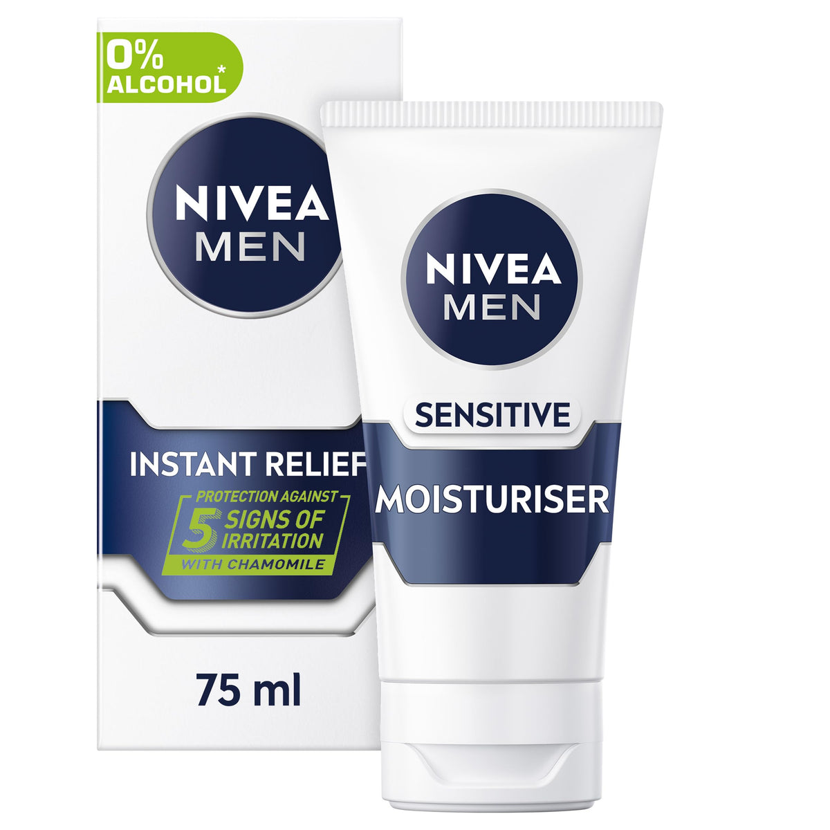 NIVEA MEN Sensitive Face Moisturiser - 24hr Hydration, Soothing Formula, 75ml