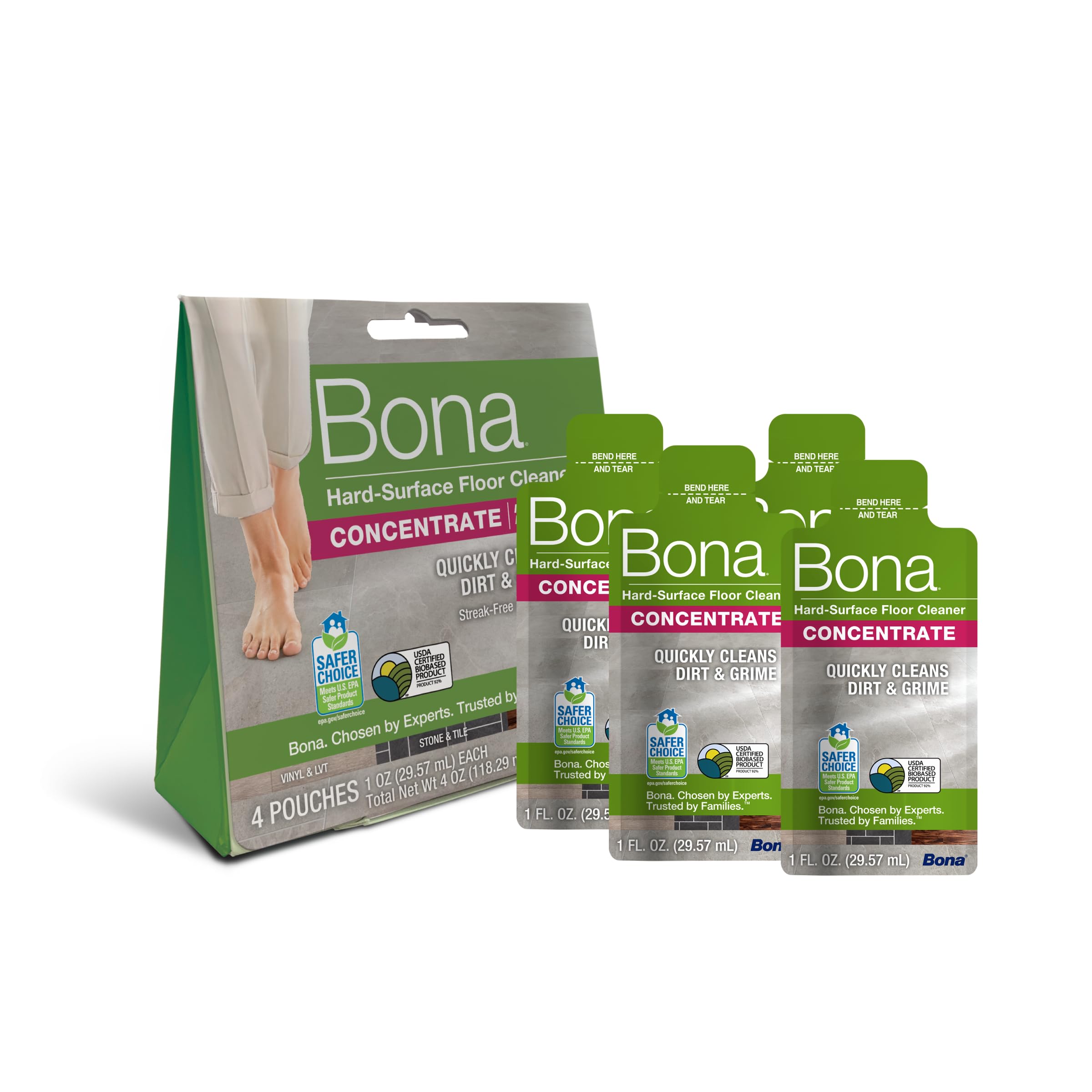 Bona Hard-Surface Floor Cleaner Concentrate - Streak Free | 4 x 60ml Pouches
