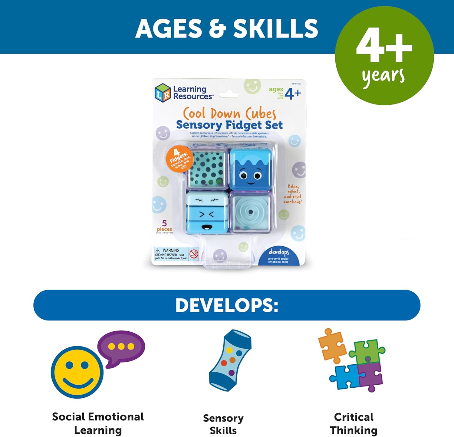 Learning Resources Cool Down Cubes Sensory Fidget Set - 4 Calming Activities for Kids Ages 4+ 2