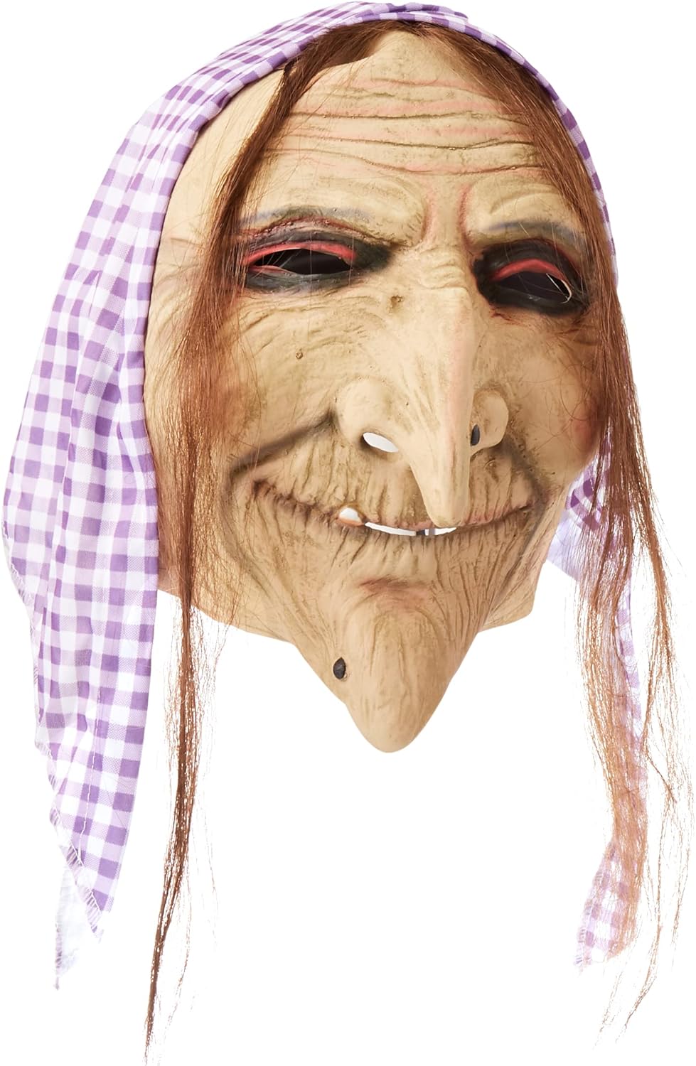 Smiffys Old Witch Mask with Hair and Headscarf - Latex Adult Costume Accessory 1