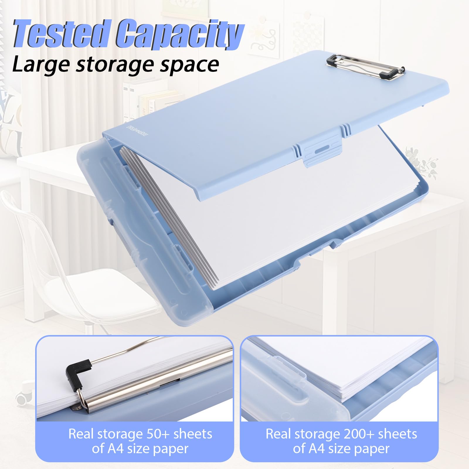 ASelected Plastic Clipboard with Storage for A4 Documents | Pen Holder | Blue 3
