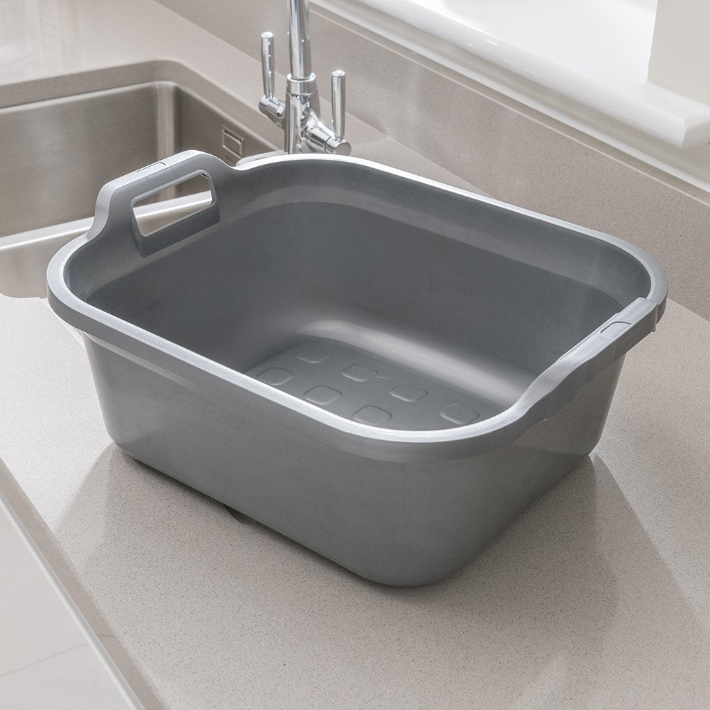 Addis Washing Up Bowl - 10L Rectangular Plastic Basin with Handles | Metallic Silver | 39 x 32 x 14 cm 2