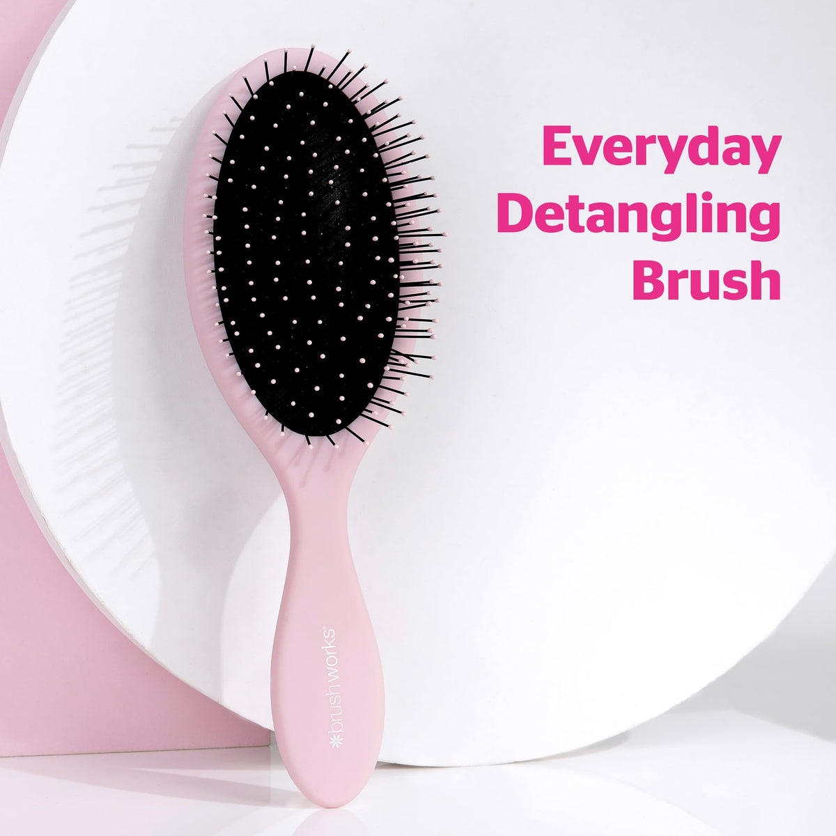 Brushworks Oval Detangling Hair Brush - Pink | Detangles & Smooths | Gentle Bristles | All Hair Types