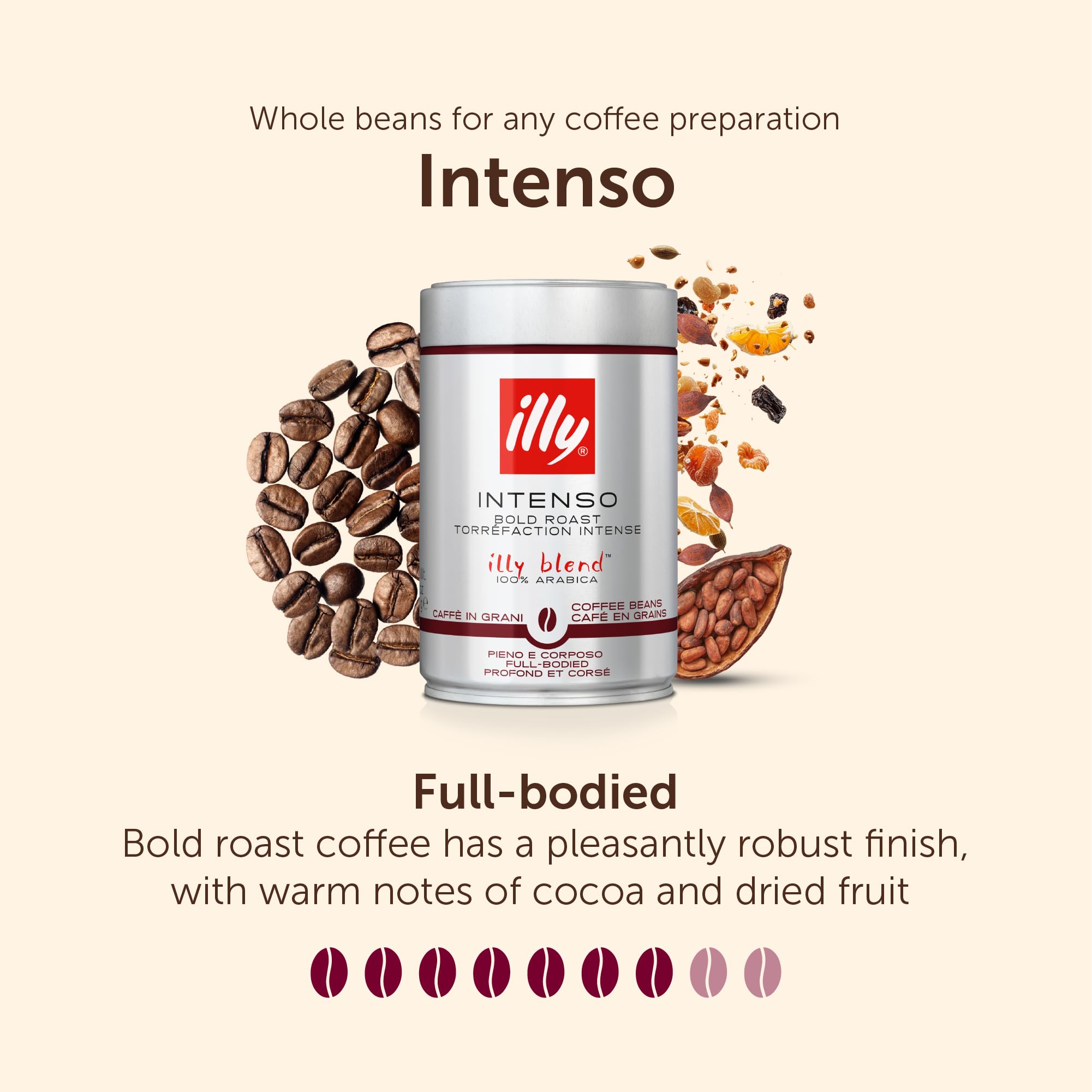 illy Intenso Whole Coffee Beans - Dark Roast Intensity 7/9 | 100% Arabica | 250 g