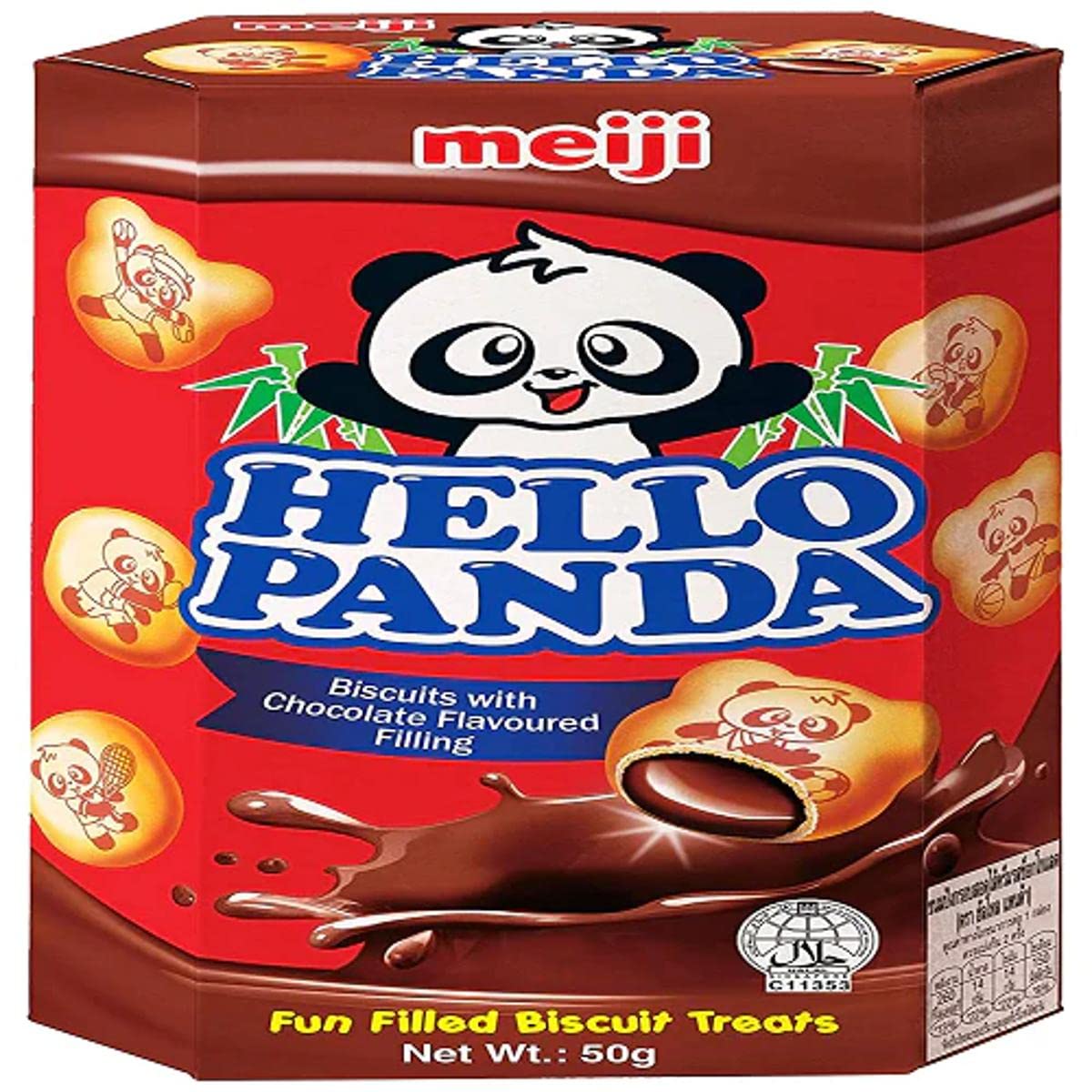 meiji Hello Panda Chocolate Cream Filled Biscuits - Fun Panda Designs | 50g Pack 1