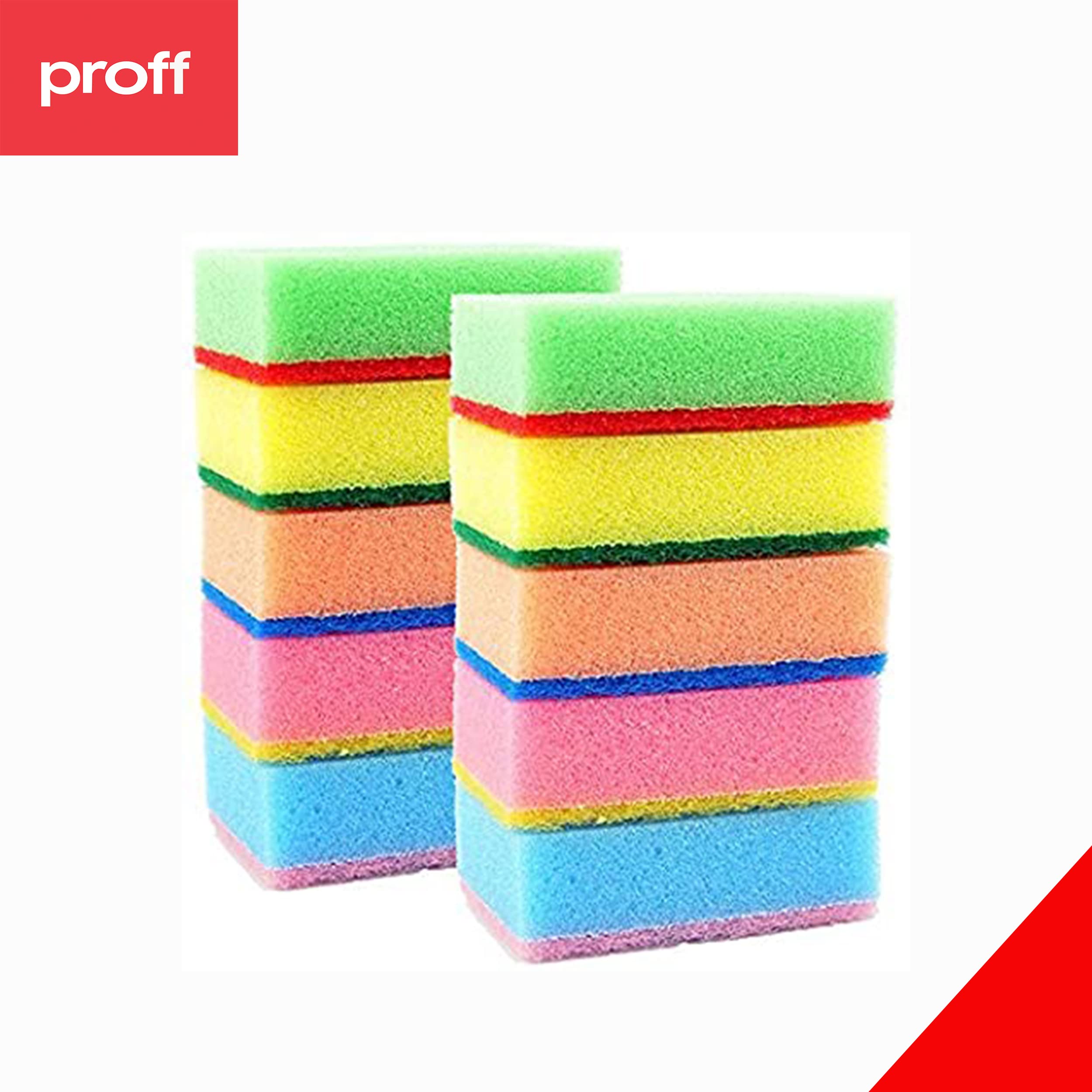 Proff Cleaning & Washing up Sponge Scourers - Pack of 50 | Foam | Mix Colours 2