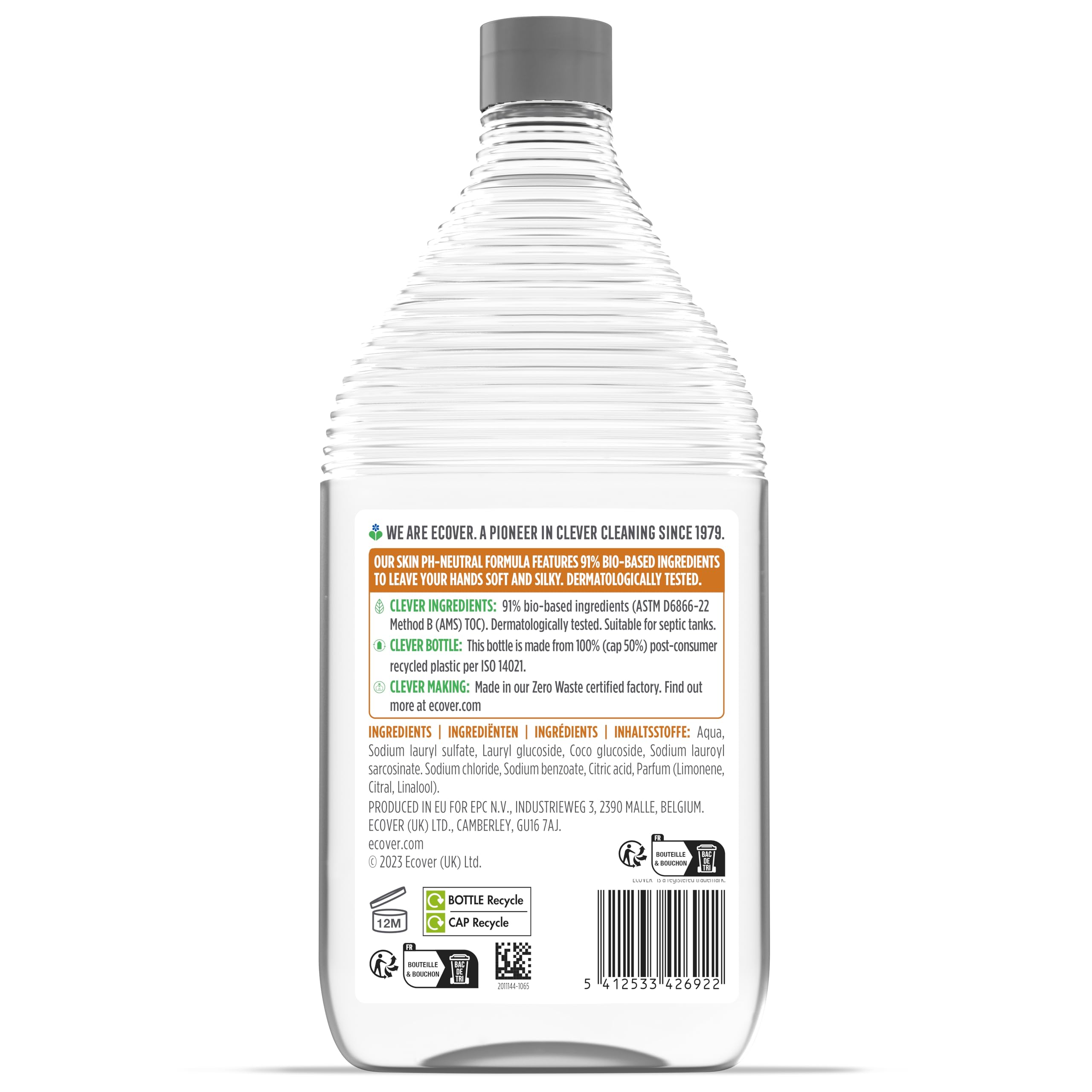 Ecover Hand Wash Refill - Gentle Cleansing, Moisturizing, Orange Scent | 950 ml 2