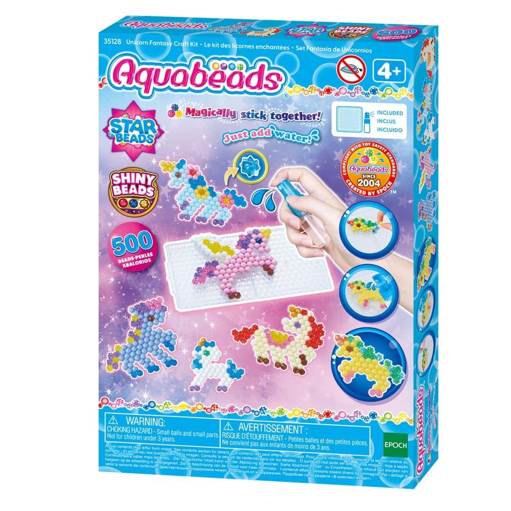 Aquabeads Unicorn Fantasy Craft Kit - 500 Beads, 27 Colors, Includes Glitter Beads | Ages 4+