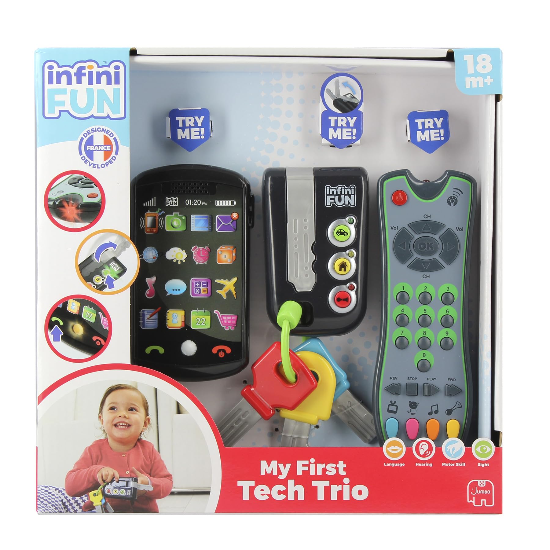 Infini Fun My First Tech Trio - Imitation Play Set with Toy Phone, Keys & Remote for Kids 1