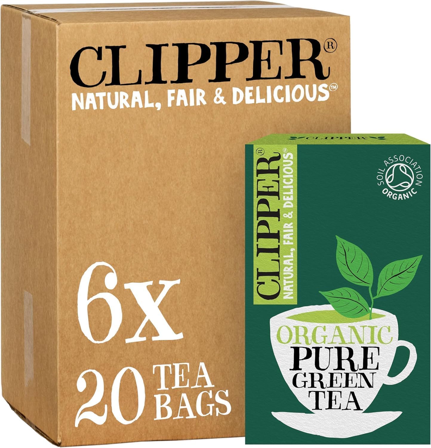 Clipper Organic Fairtrade Pure Green Tea - 6 x 20 Teabags (120 Total) | Antioxidant Source