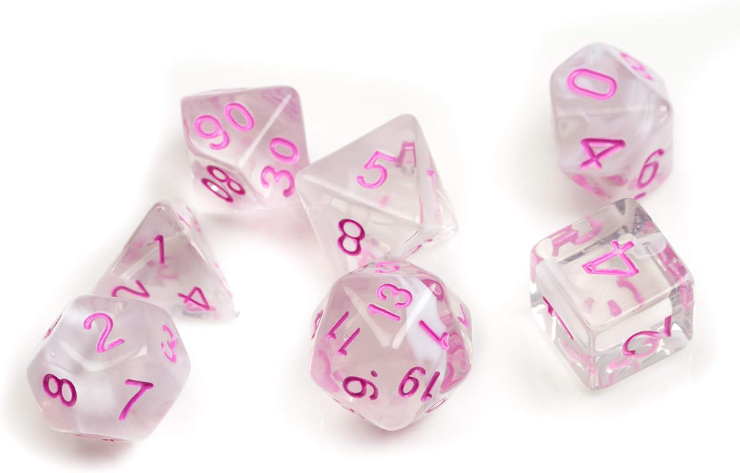 Sirius Dice White Cloud & Pink Ink Polyhedral Dice Set (SDZ0002-09)