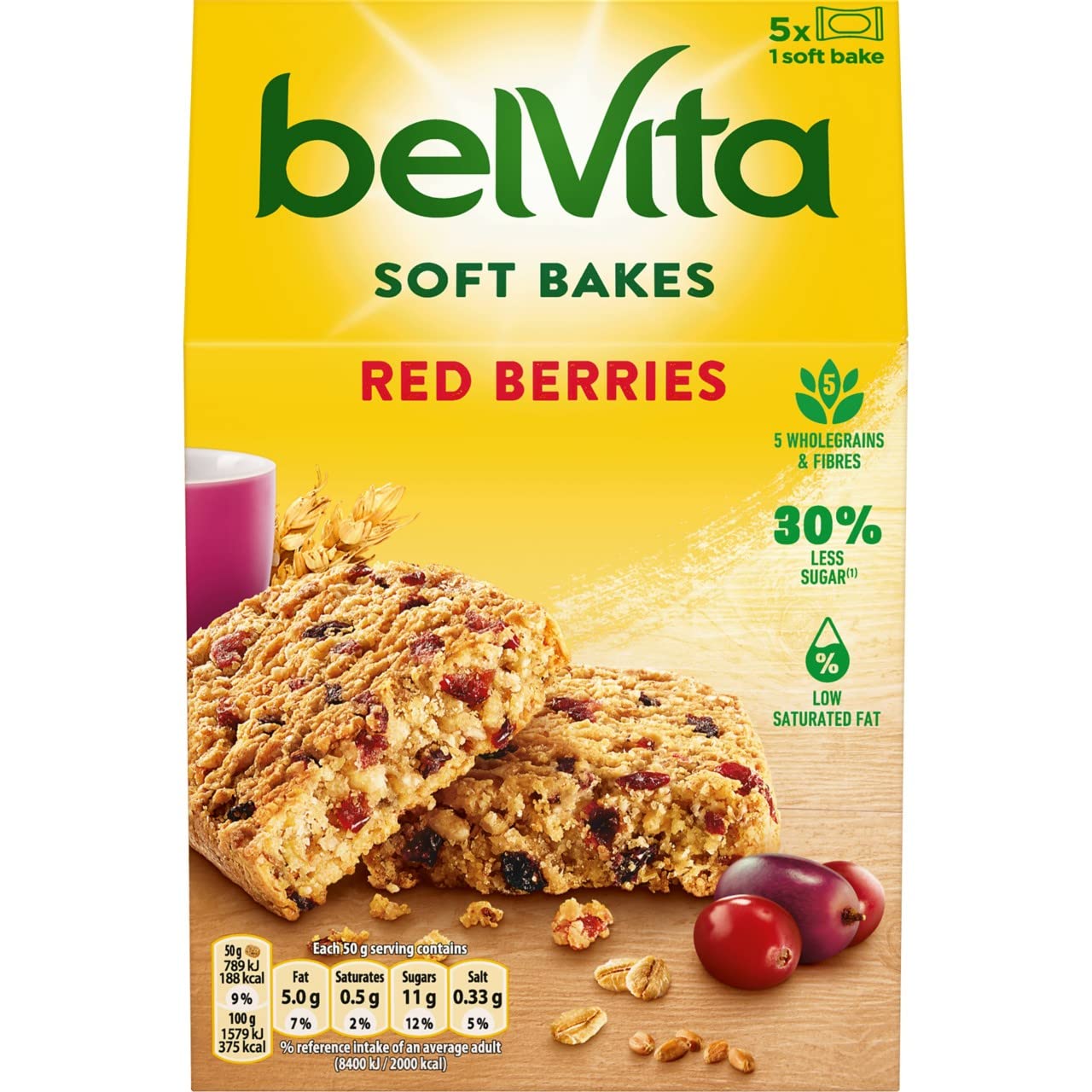 Belvita Breakfast Biscuits Soft Bakes Red Berries - 5 Whole Grains, 250g Pack 1