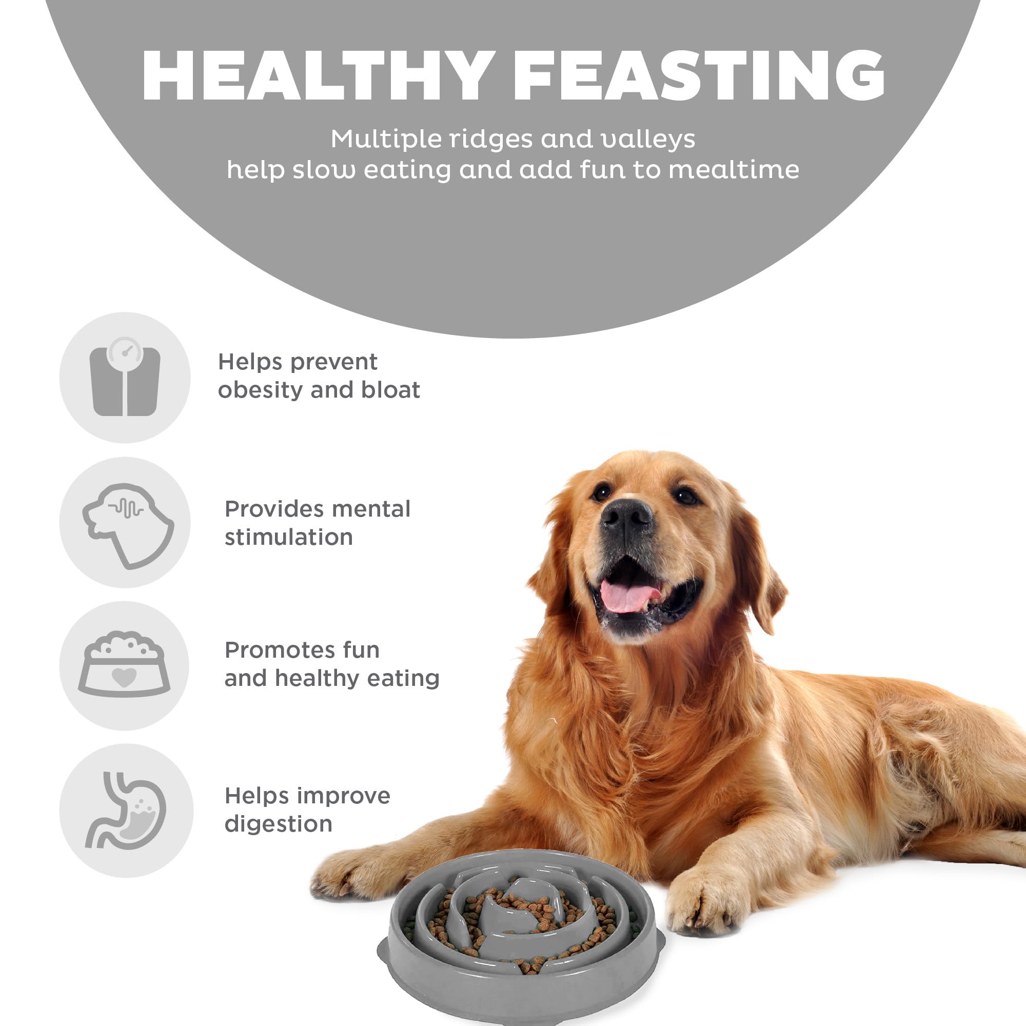 Outward Hound Slow Feeder Dog Bowl - Large Size, Grey | Promotes Healthy Digestion | Slip Resistant 3