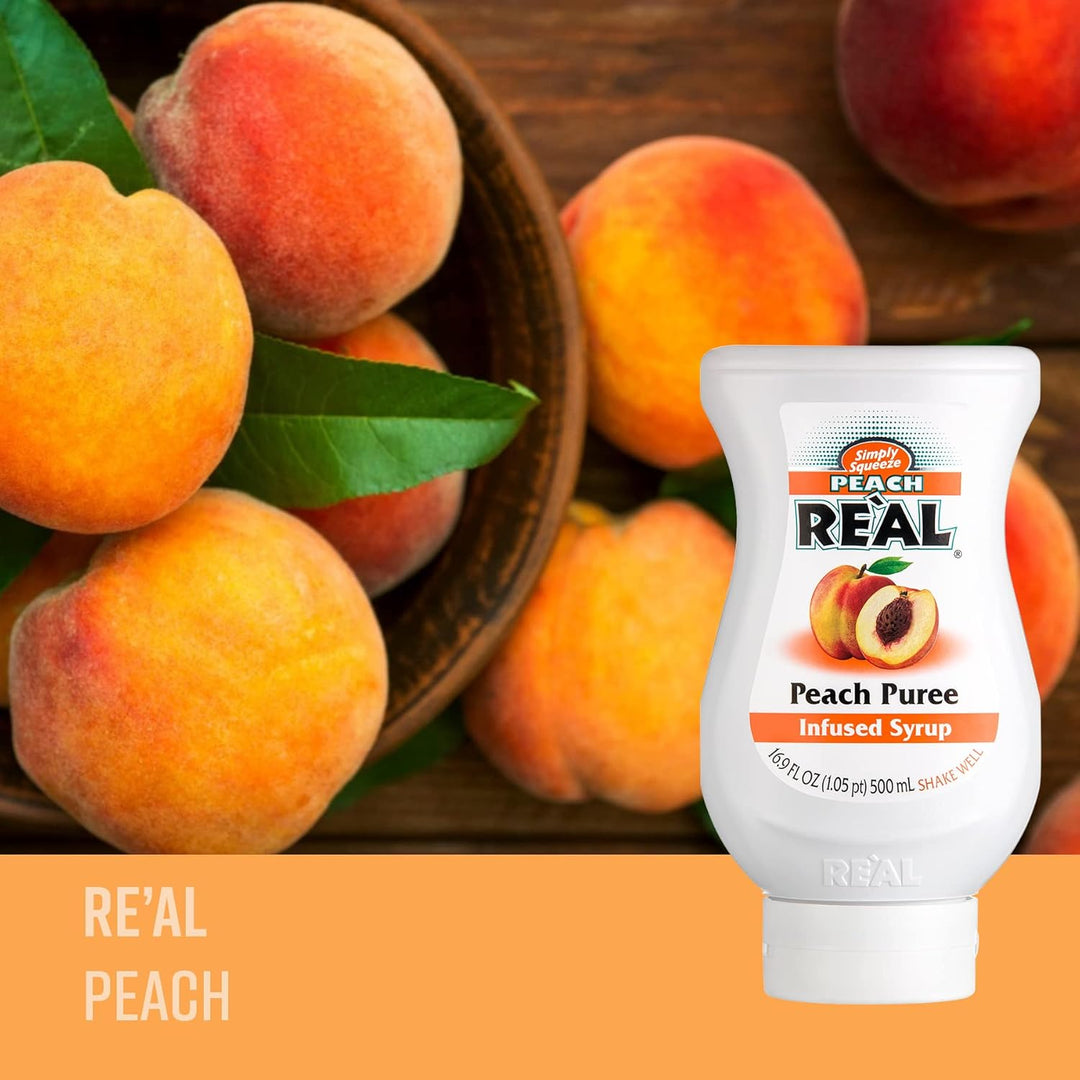 RE'AL Syrups - Peach Puree Infused Fruit Syrup for Cocktails, Cooking & Baking