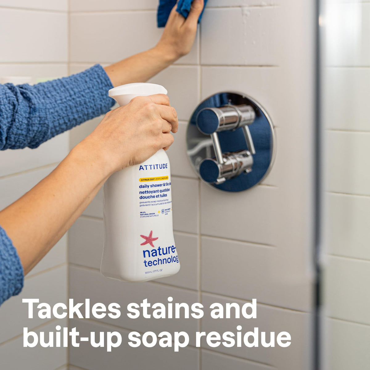 ATTITUDE Daily Shower and Tile Cleaner - 800 ml, EWG Verified, Plant-Based