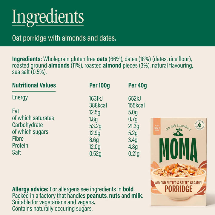 MOMA Almond Butter & Salted Caramel Porridge Sachets - 6 x 40g