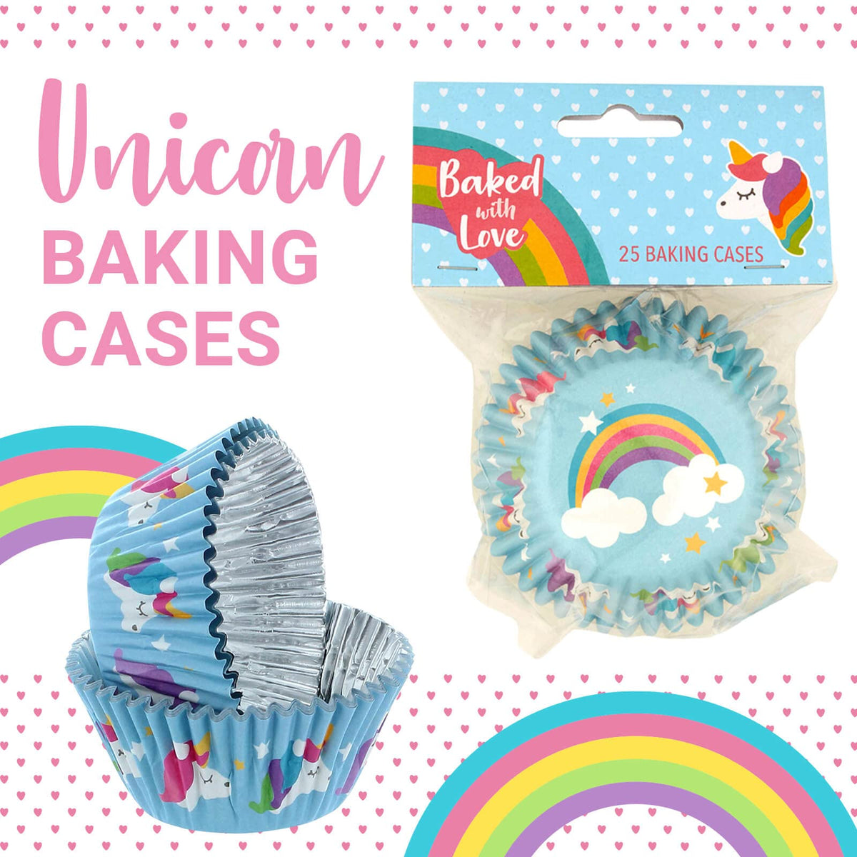 Baked with Love Unicorn Foil Lined Baking Cases - 25 Pack, 37mm
