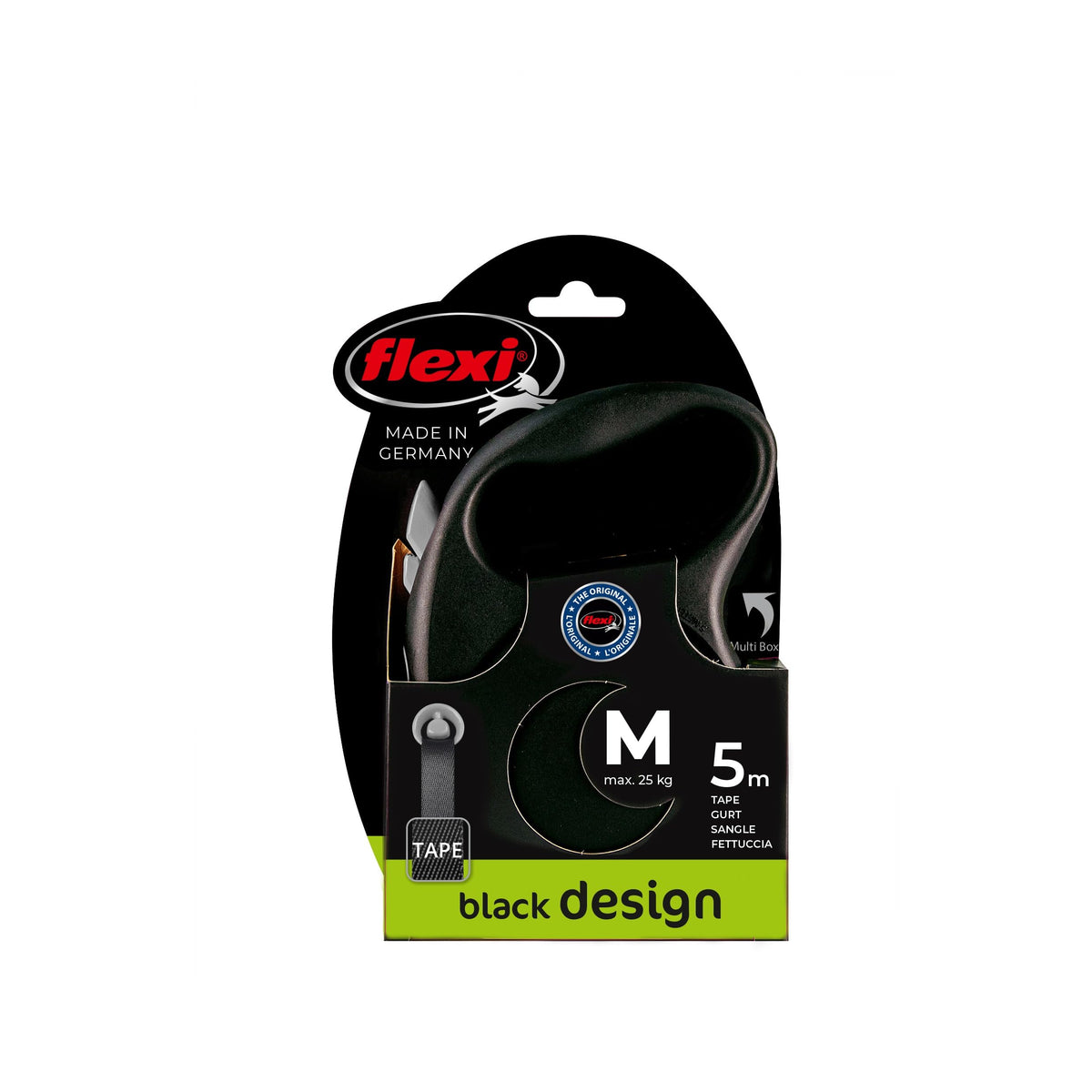 flexi Black Design Retractable Dog Lead - Medium, 5 m, Black